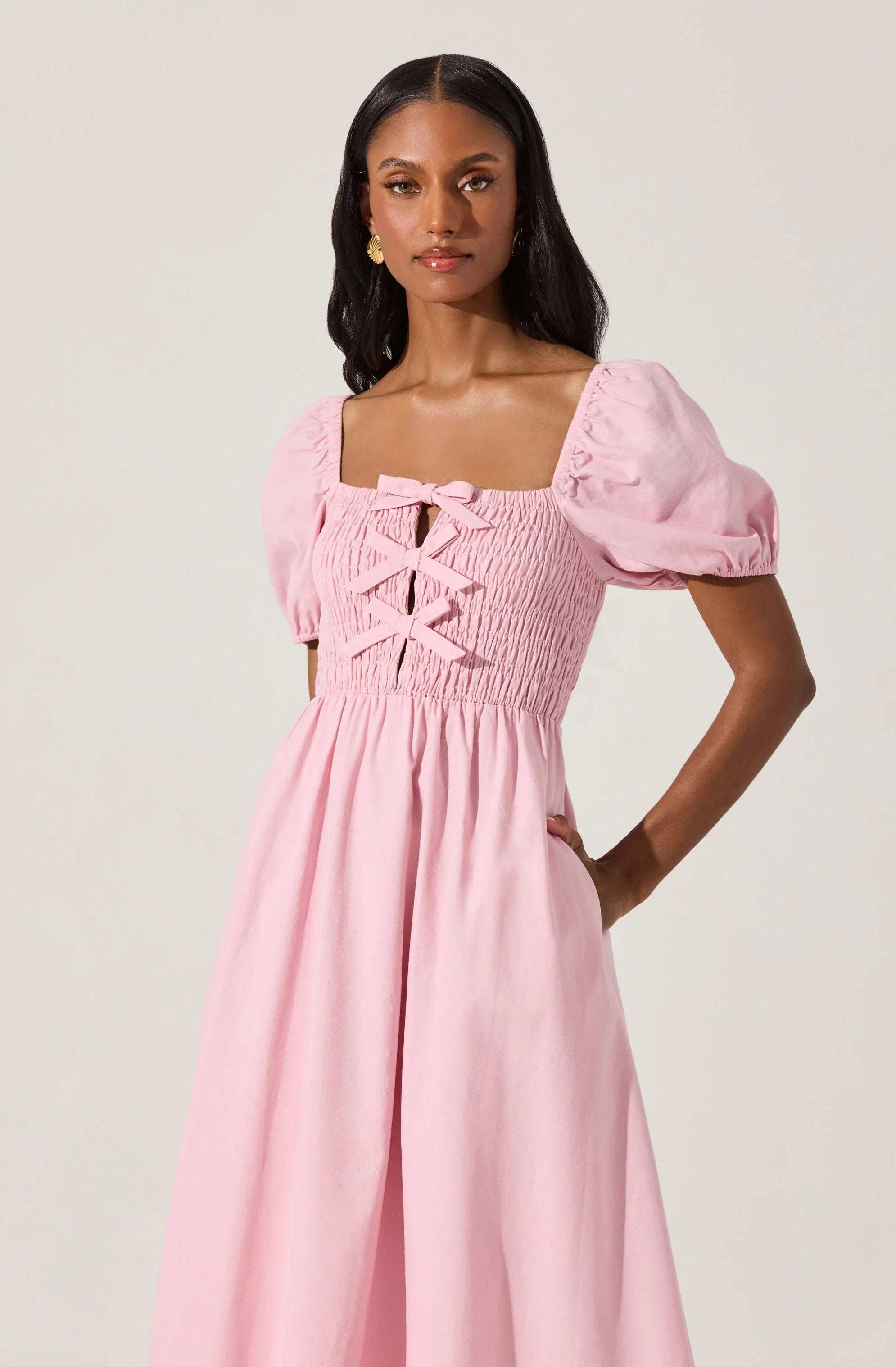Lbruh Smocked Bow Midi Dress