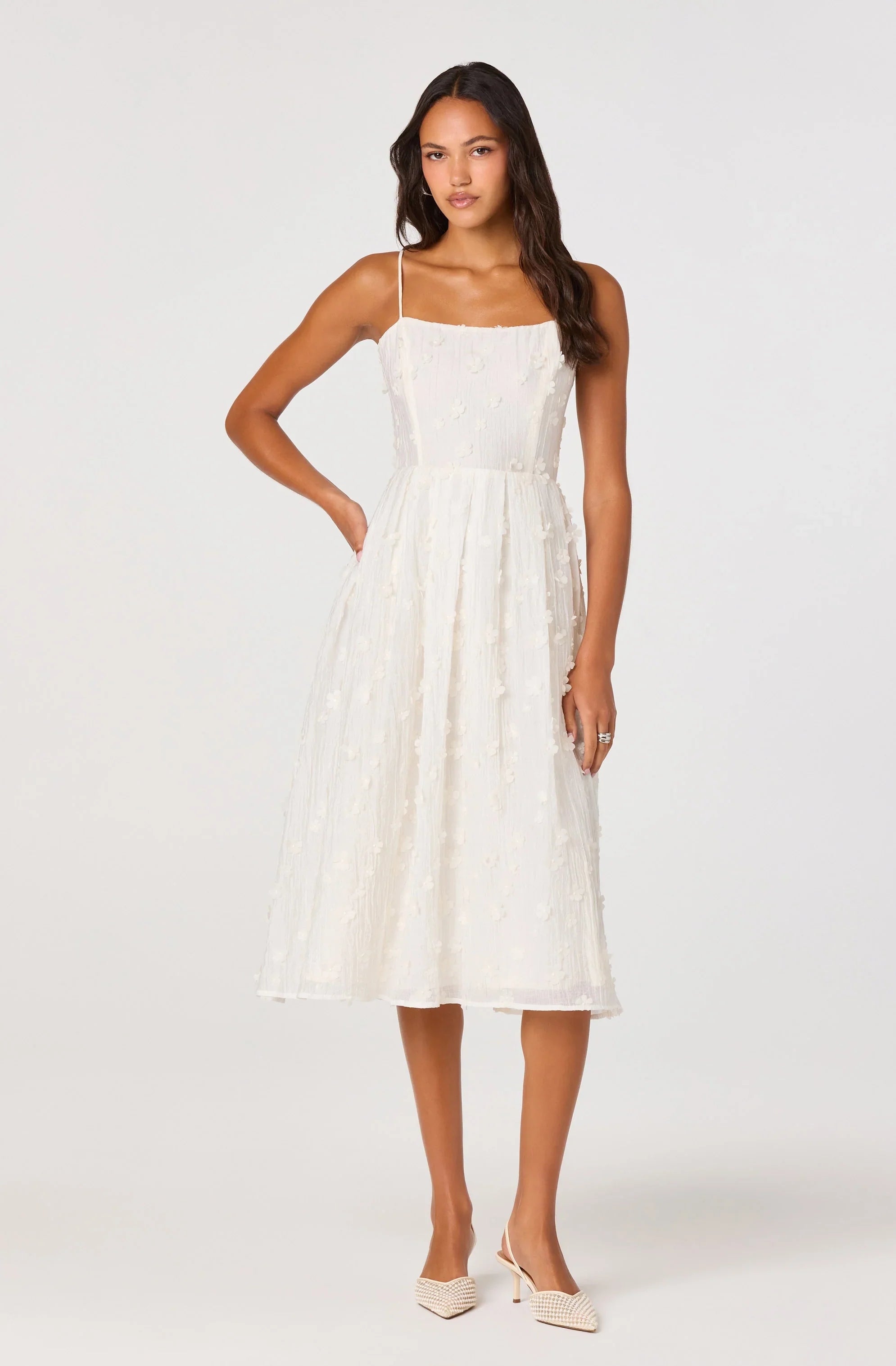 Inixyf Avani 3D Floral Applique Midi Dress