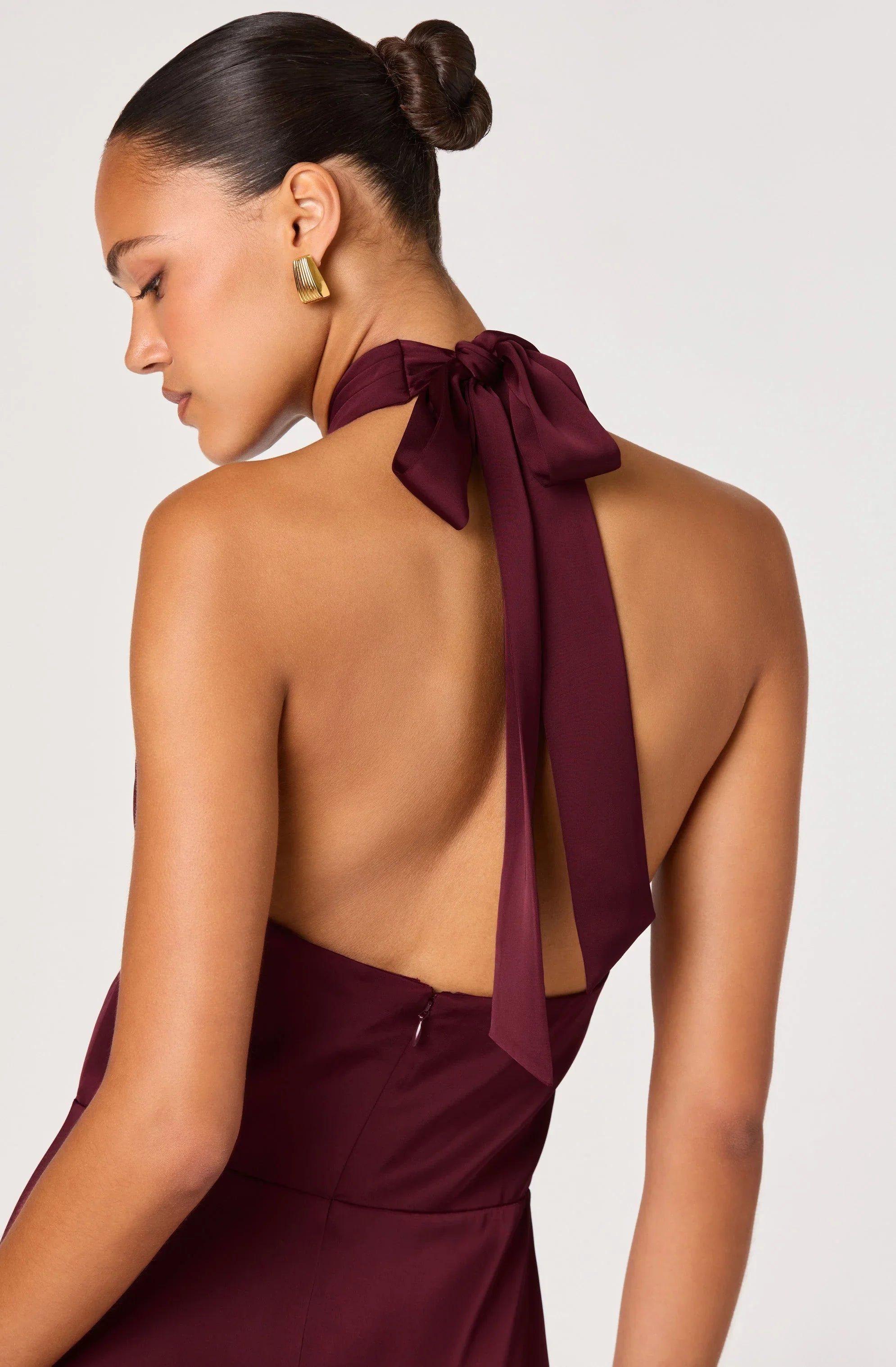 Lbruh Satin Crossover Halter Midi Dress