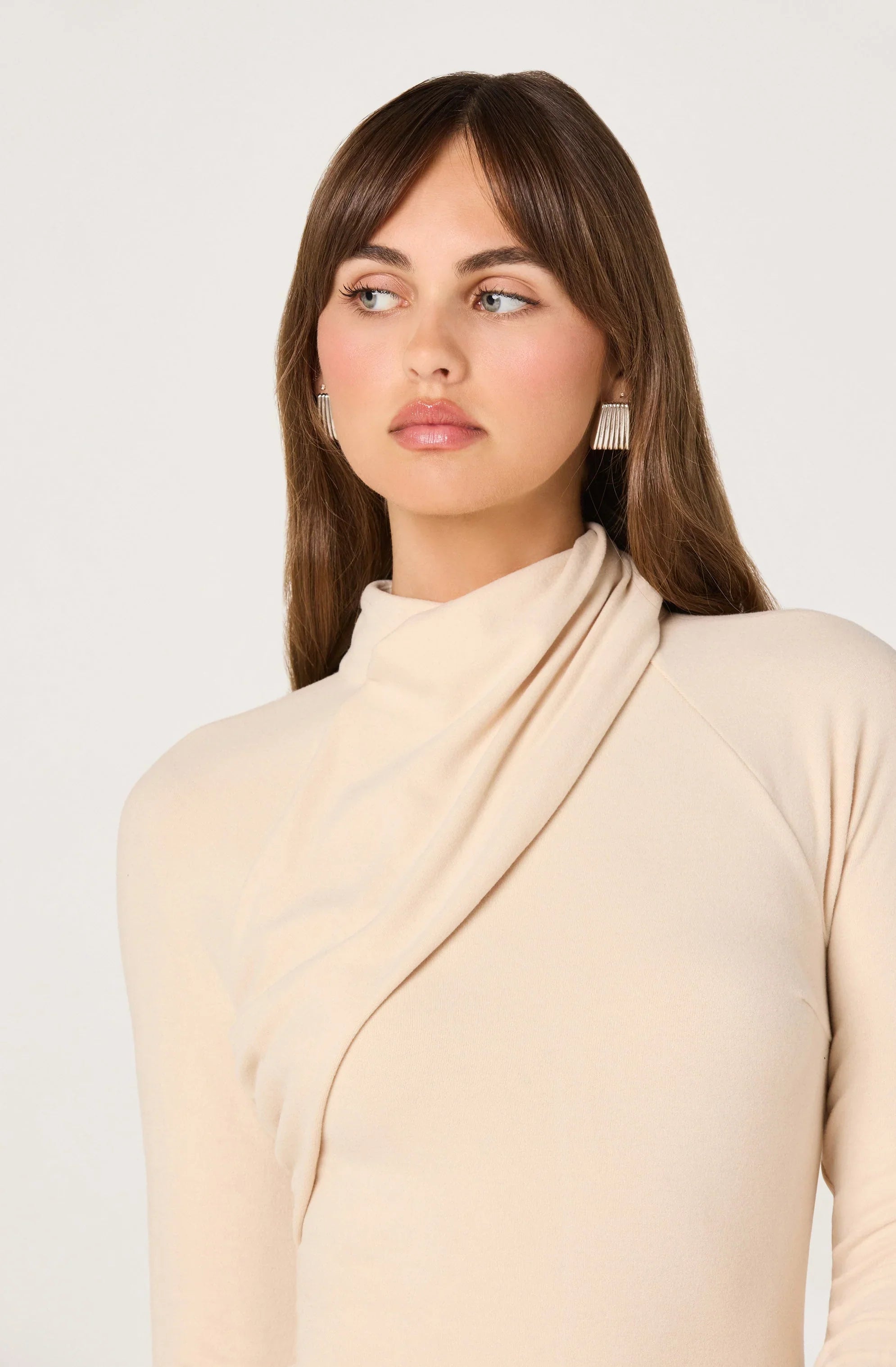 Lbruh Asymmetric Draped Mock Neck Midi Dress