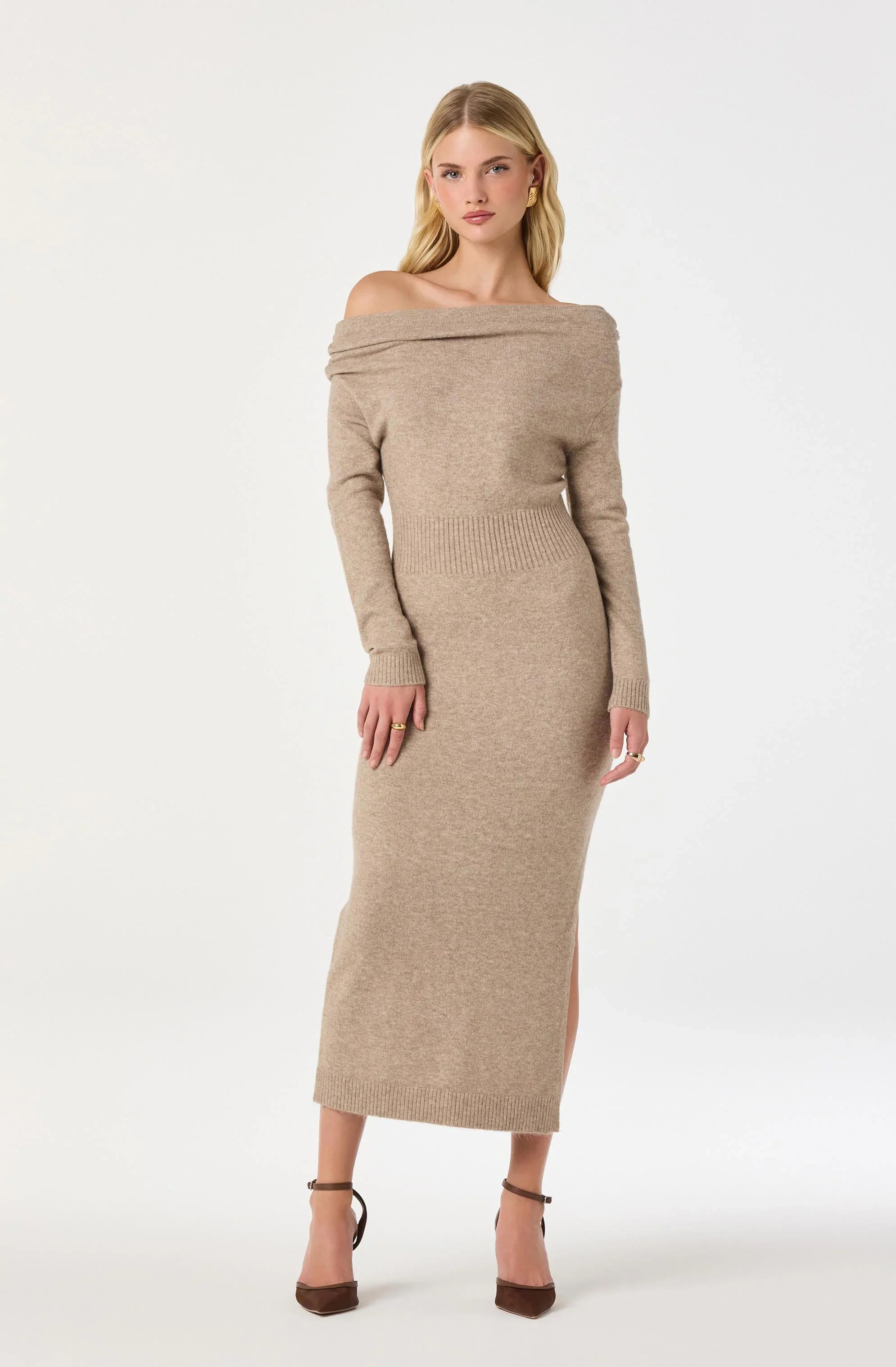 Lbruh One Shoulder Midi Sweater Dress