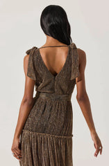 Lbruh Desma Metallic V-Neck Maxi Dress