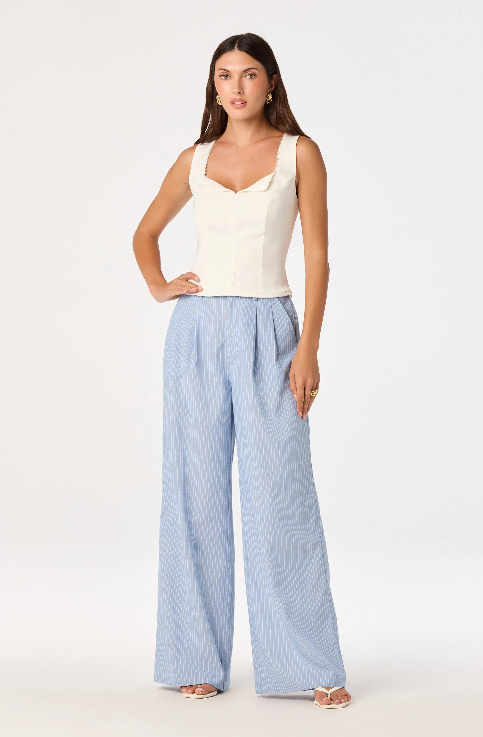 Inixyf Linsey Striped Wide Leg Linen Pants