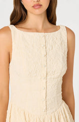 Lbruh Button Front Boat Neck Midi Dress