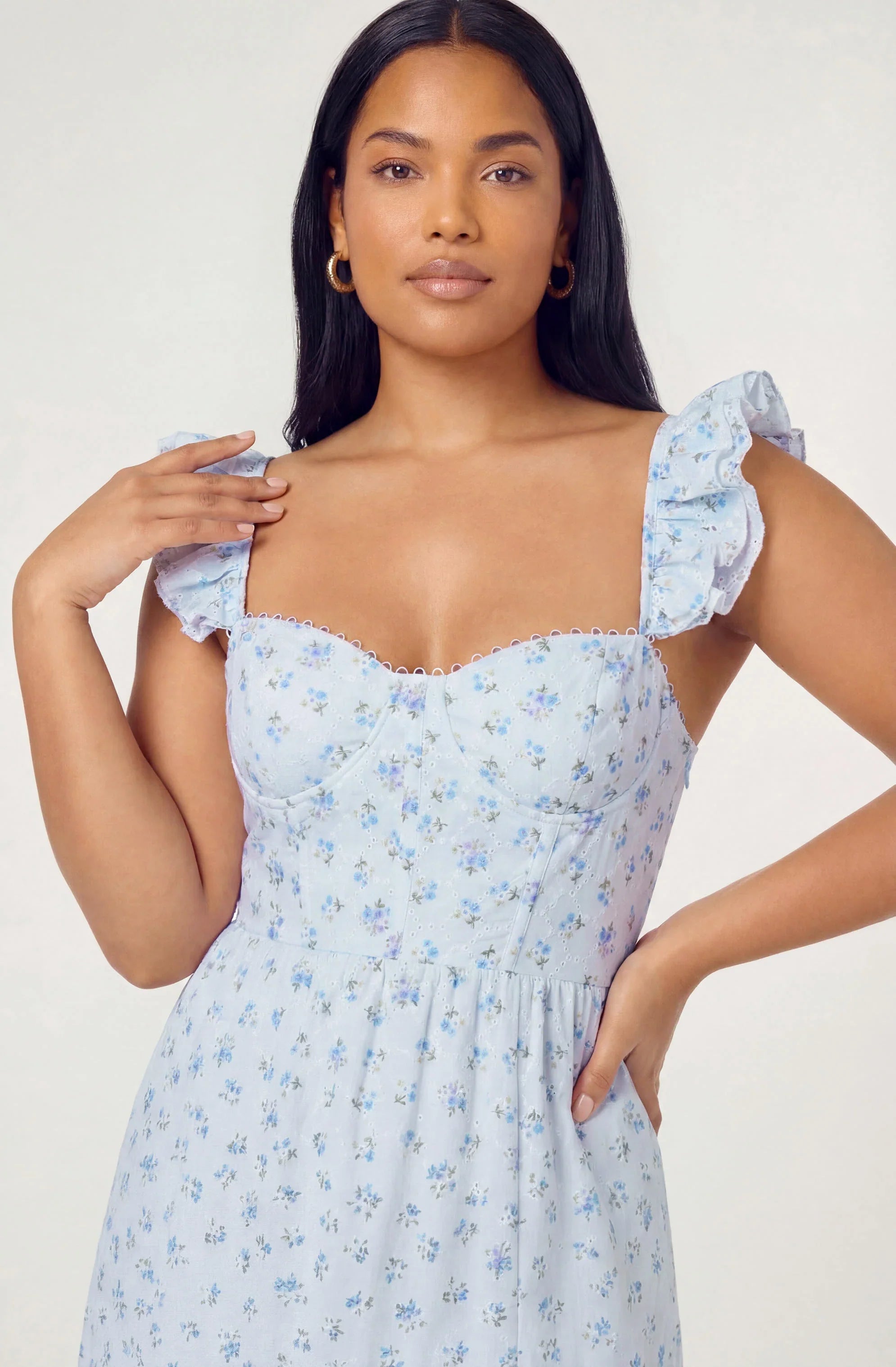 Inixyf Wedelia Ruffle Strap Eyelet Corset Midi Dress