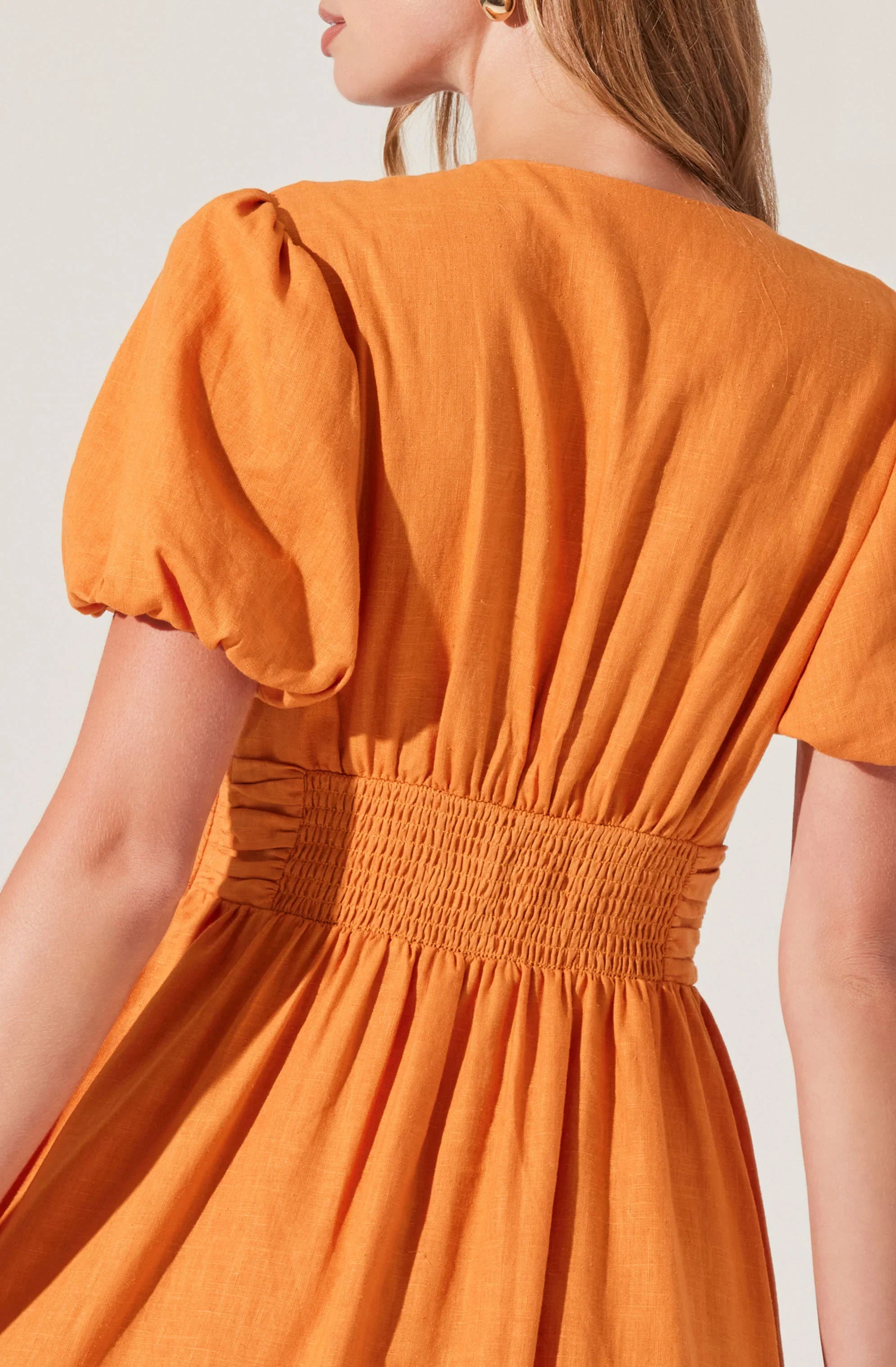 Lbruh Citrine Linen Bow Front Midi Dress