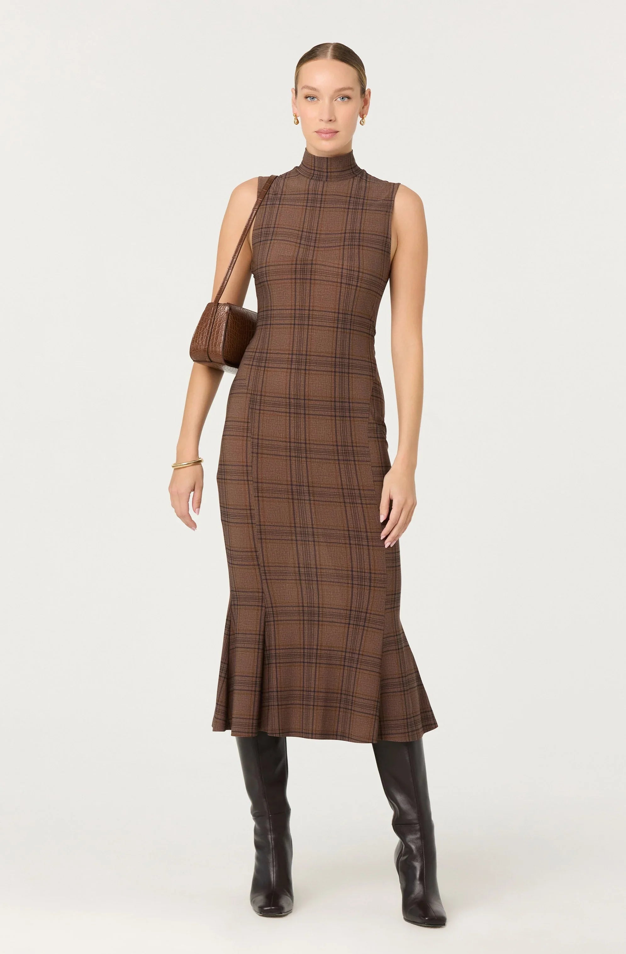 Lbruh Leigha Mock-Neck Plaid Midi Dress