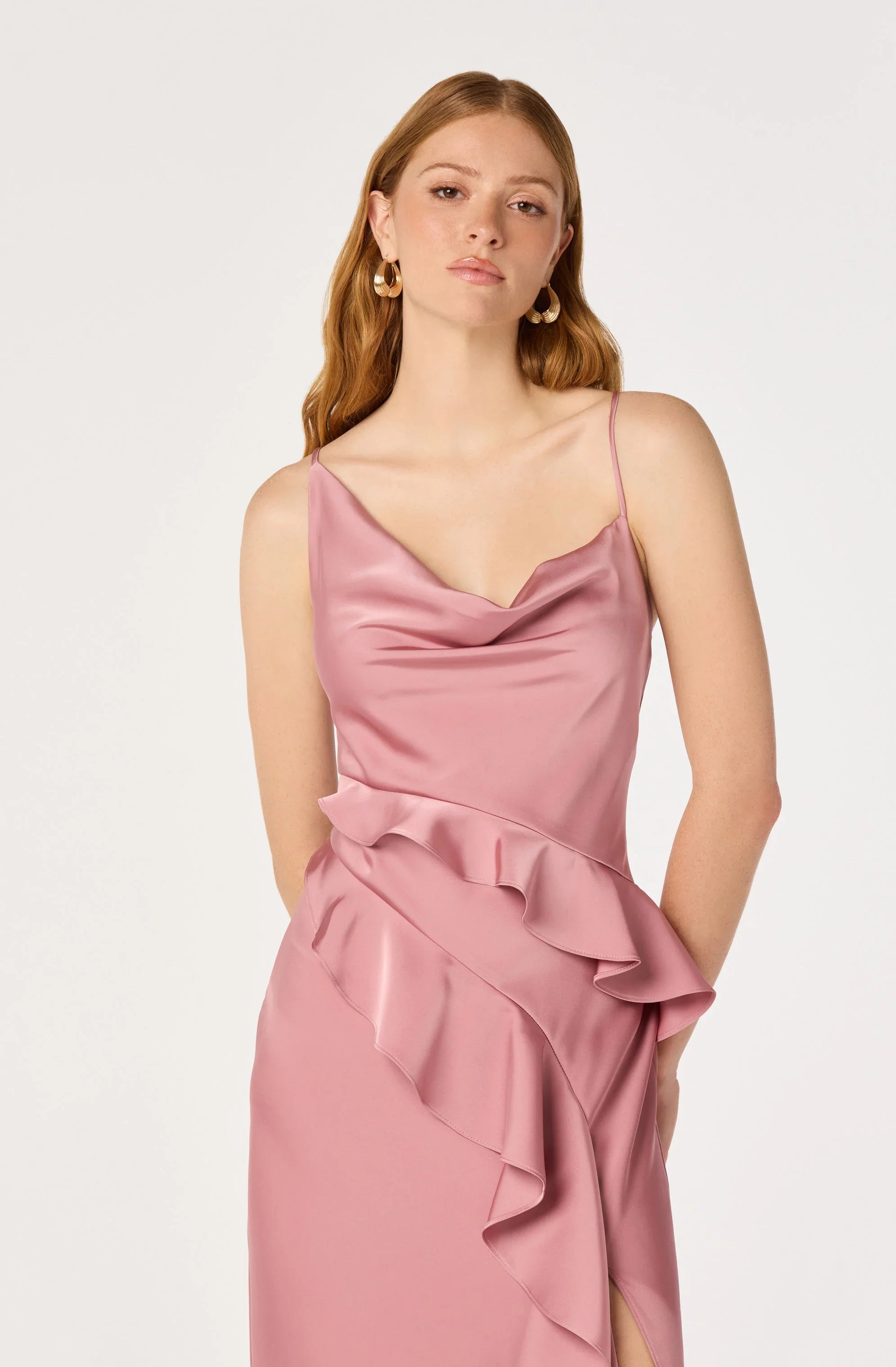 Inixyf Adelina Satin Ruffle Maxi Dress