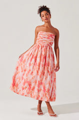 Lbruh Aneesha Strapless Pleated Midi Dress