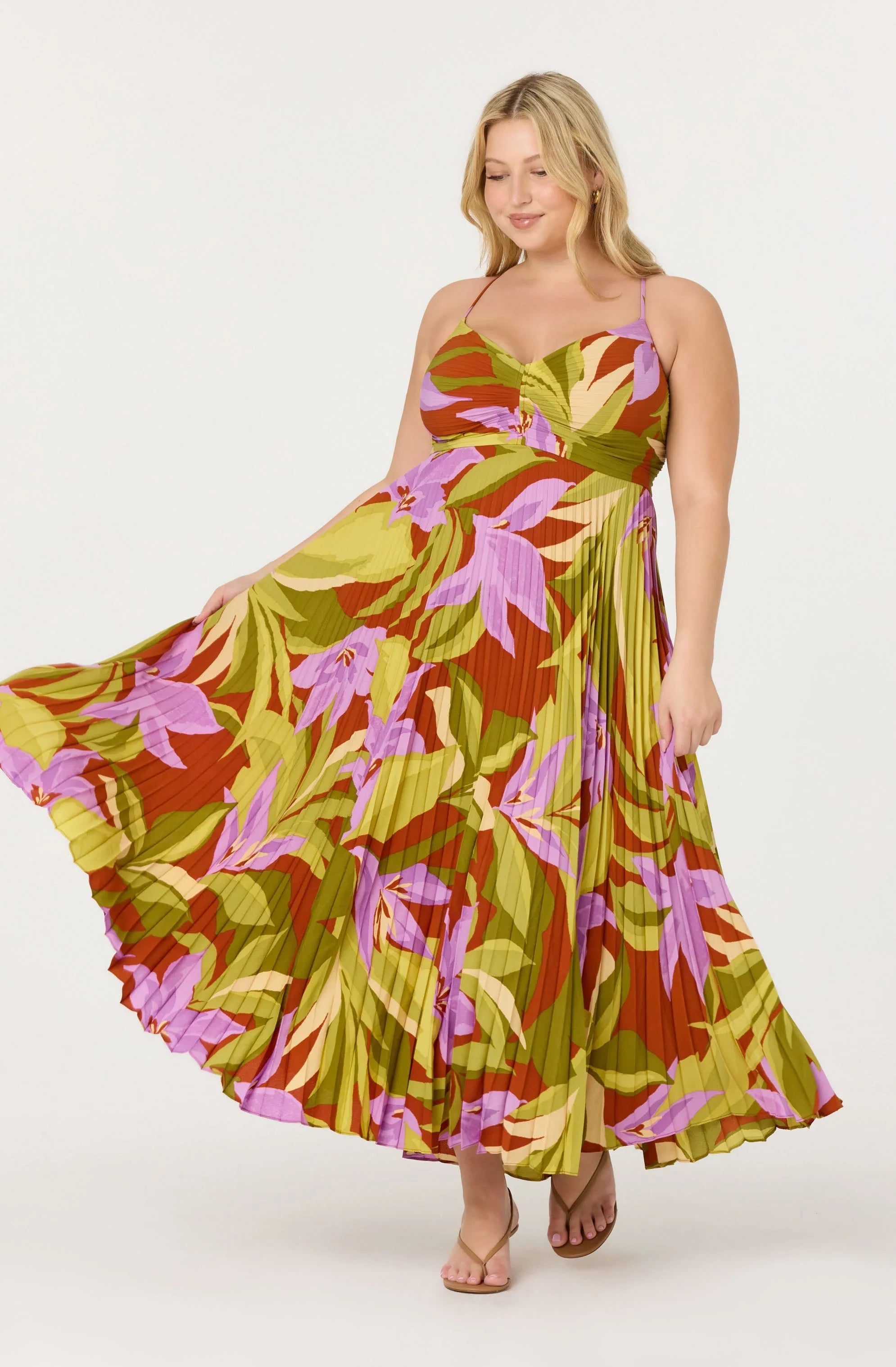 Inixyf Blythe Floral Plisse Midi Dress