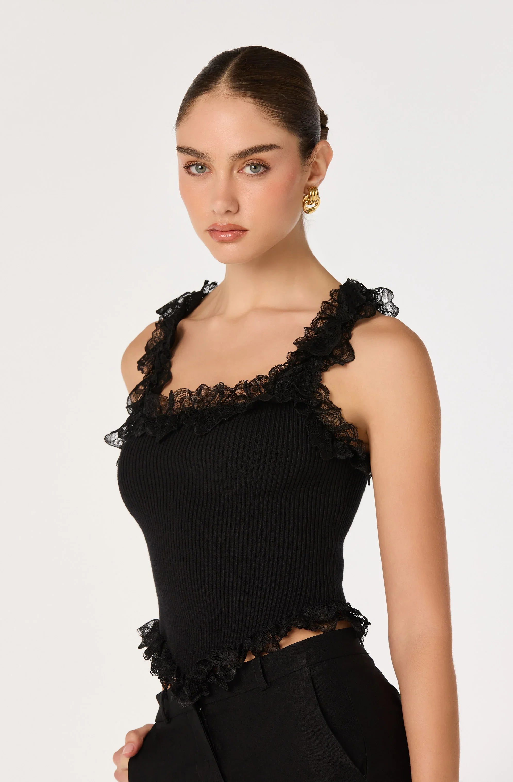 Inixyf Amity Lace Trim Ribbed Crop Top