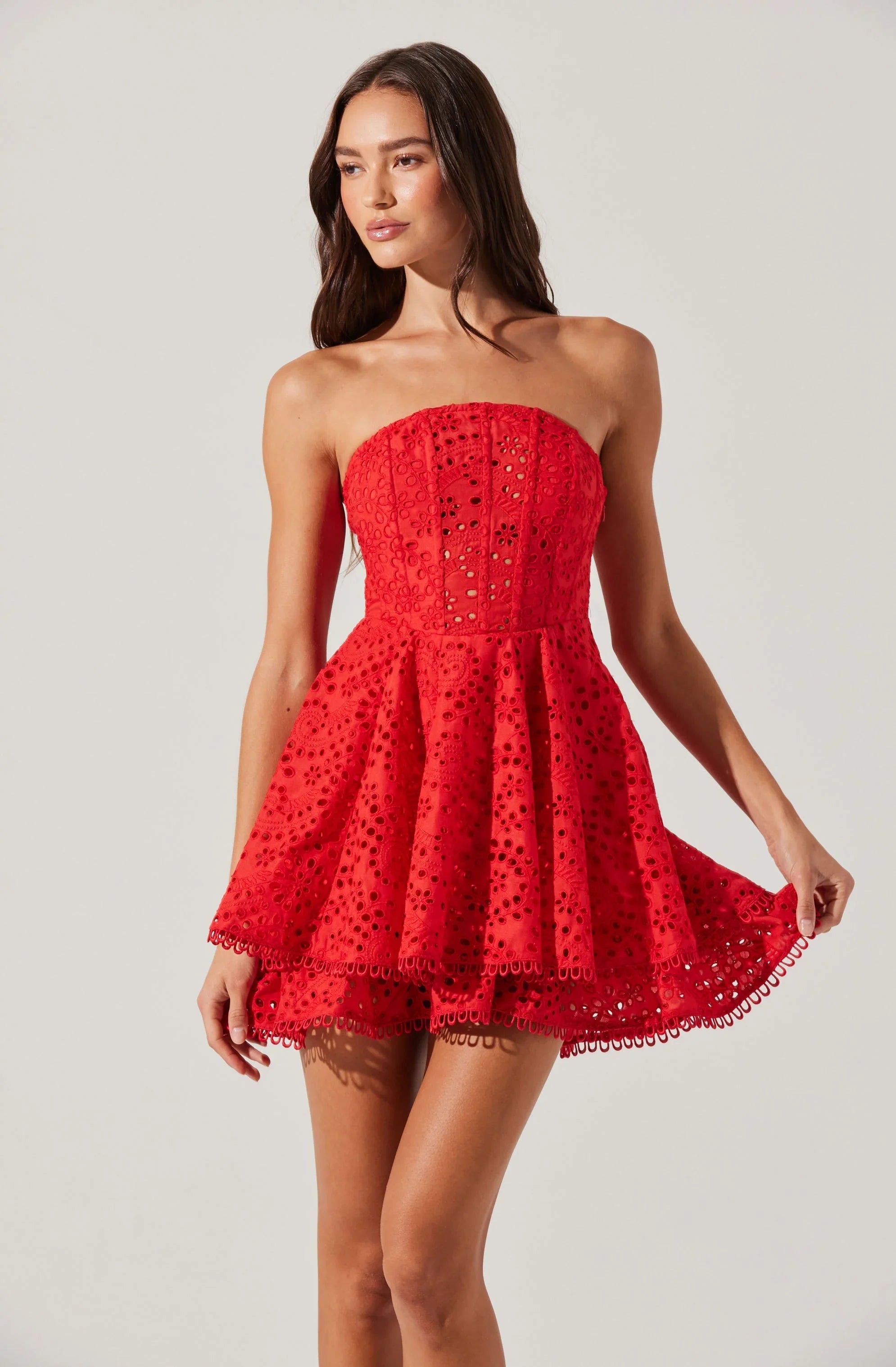 Lbruh Deasia Strapless Eyelet Mini Dress