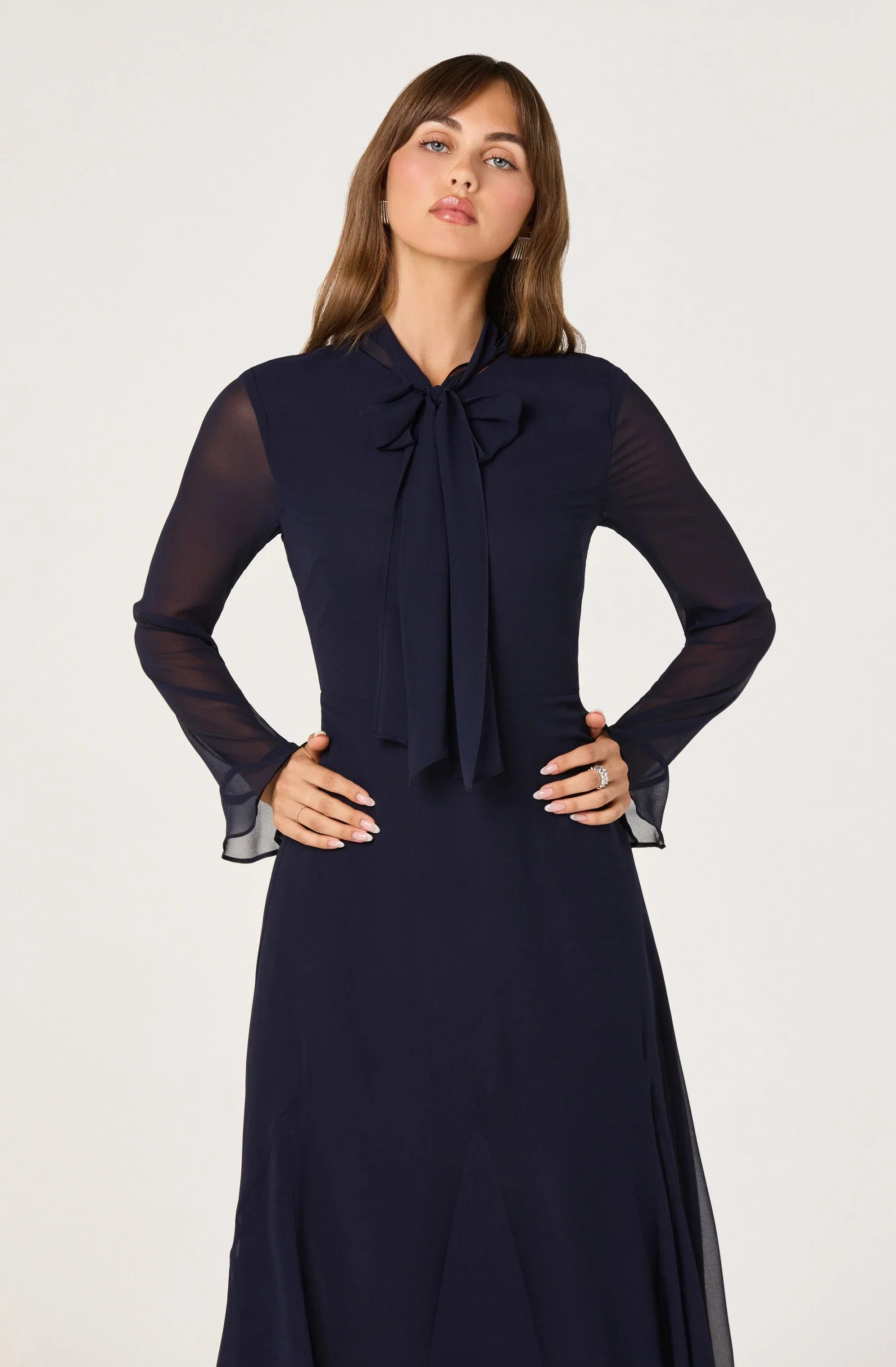 Lbruh Tie Neck Midi Dress