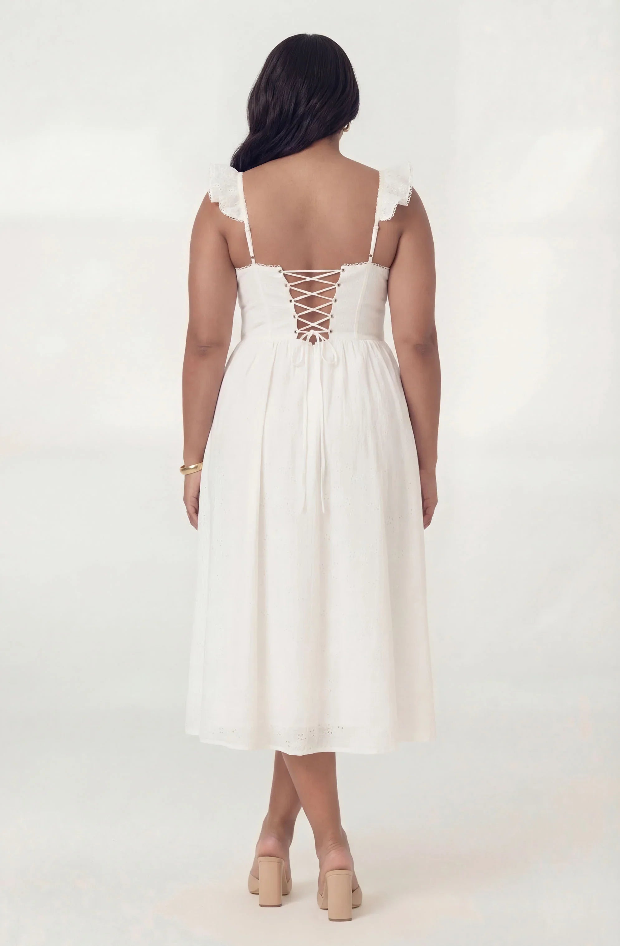 Inixyf Wedelia Ruffle Strap Eyelet Corset Midi Dress