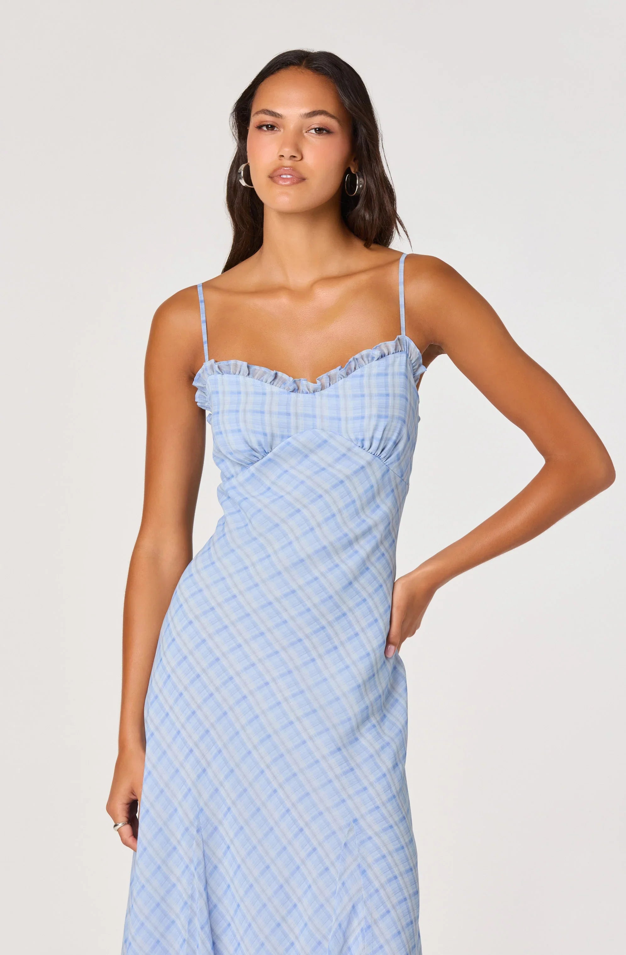 Inixyf Maeryn Plaid Ruffle Trim Maxi Dress