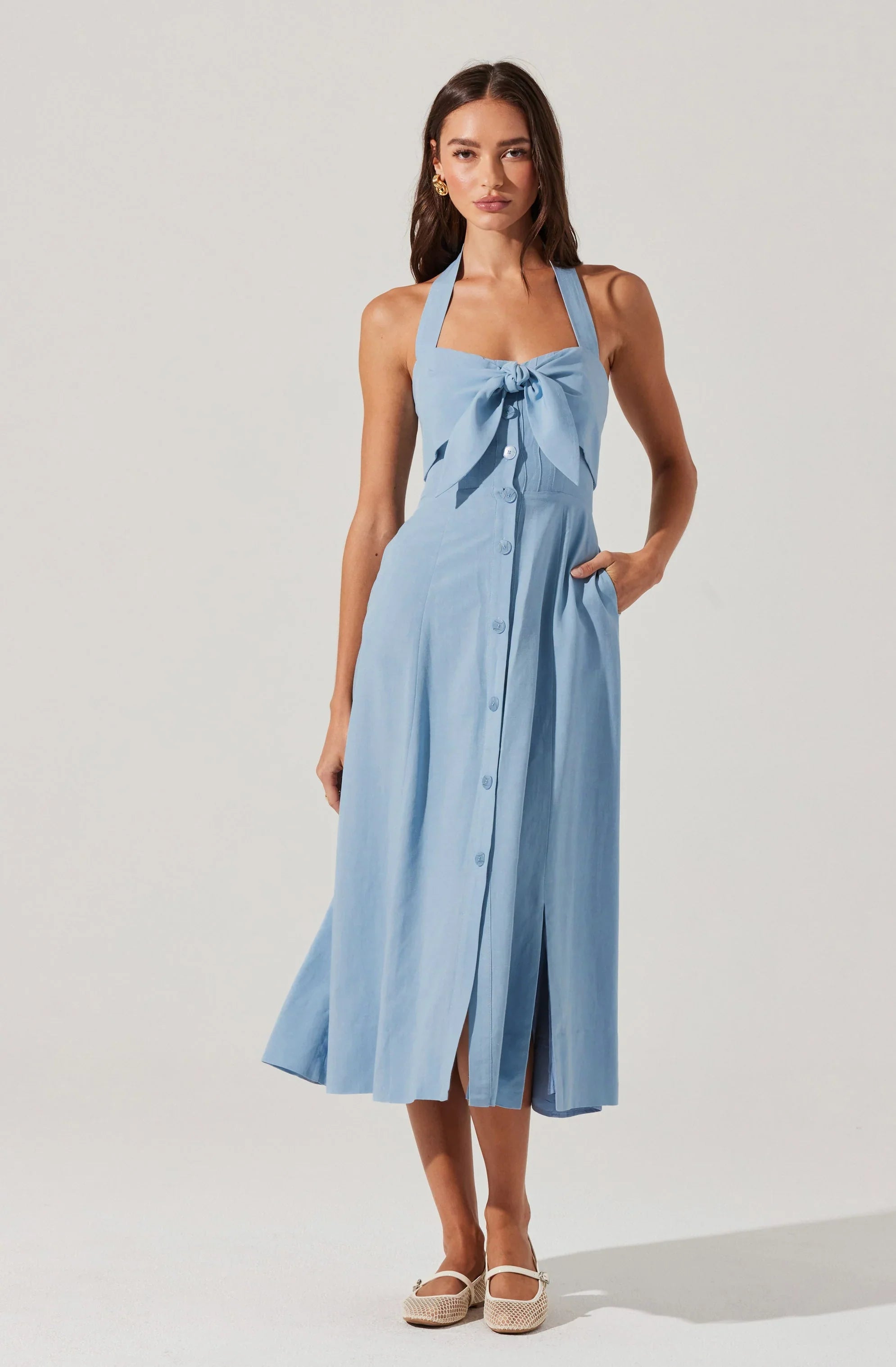 Lbruh Katherine Linen-Blend Halter Midi Dress
