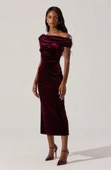 Lbruh Velvet Off Shoulder Midi Dress