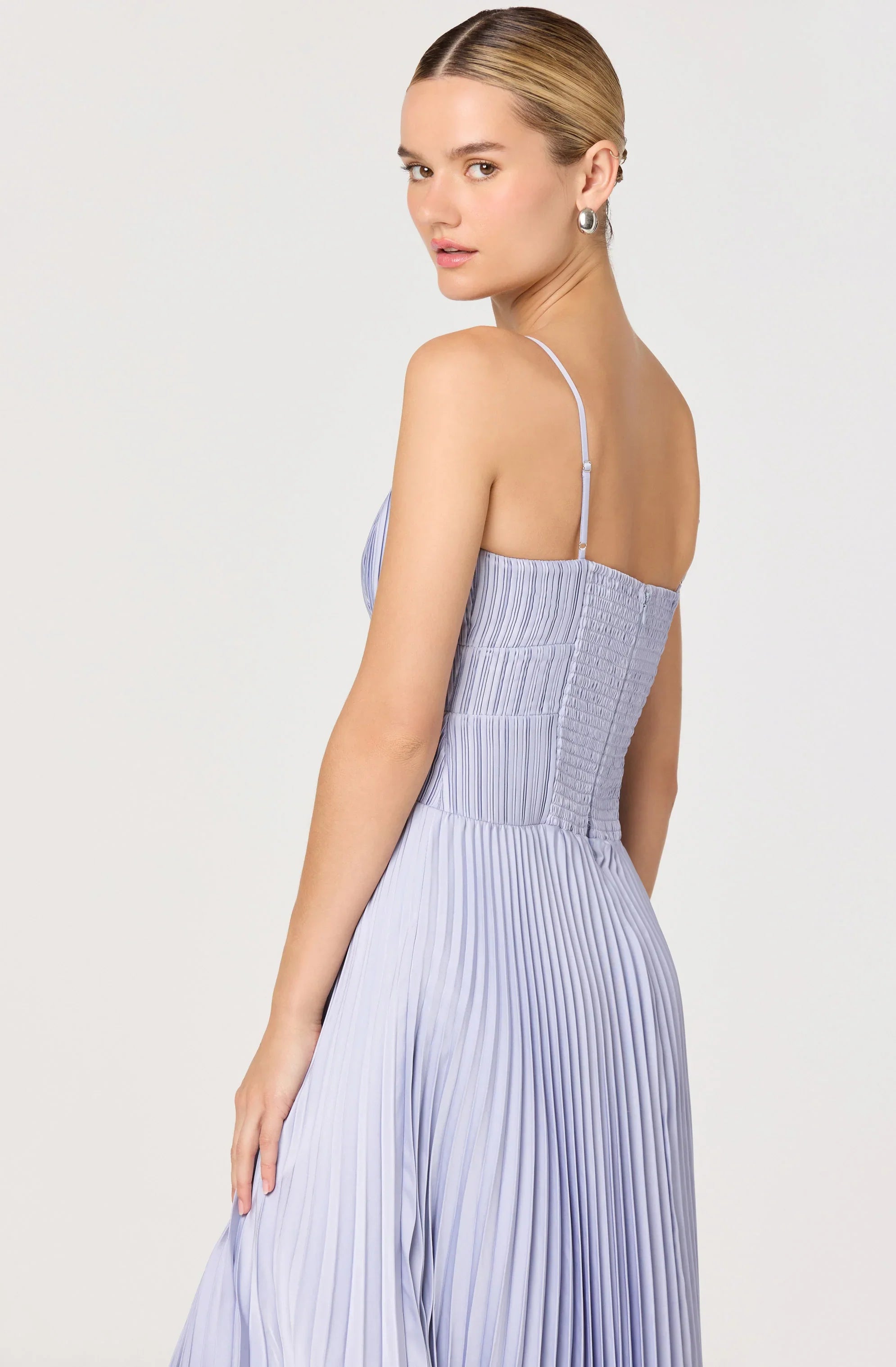 Inixyf Shionagh Satin Bow-Detail Pleated Midi Dress