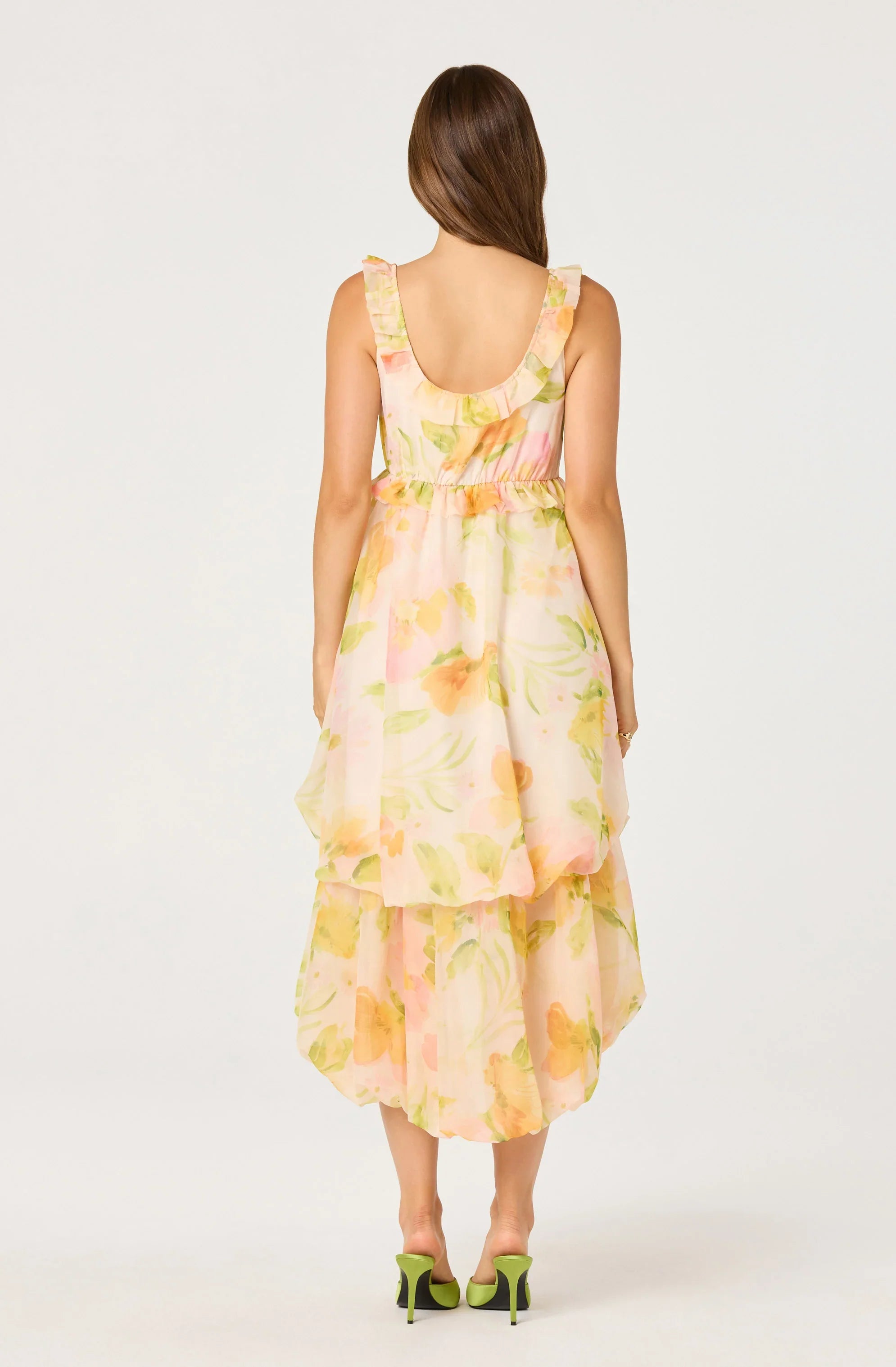 Inixyf Serenidy Floral Ruffle Tiered High-Low Midi Dress
