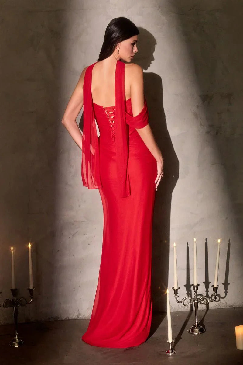 Indira Gown - Pleated Chiffon Dress with Scarf