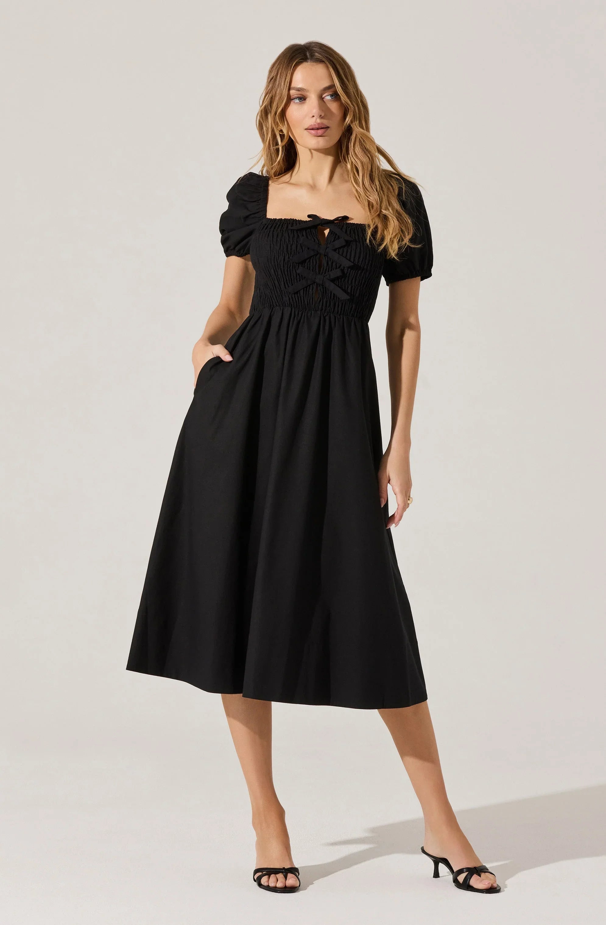 Lbruh Smocked Bow Midi Dress