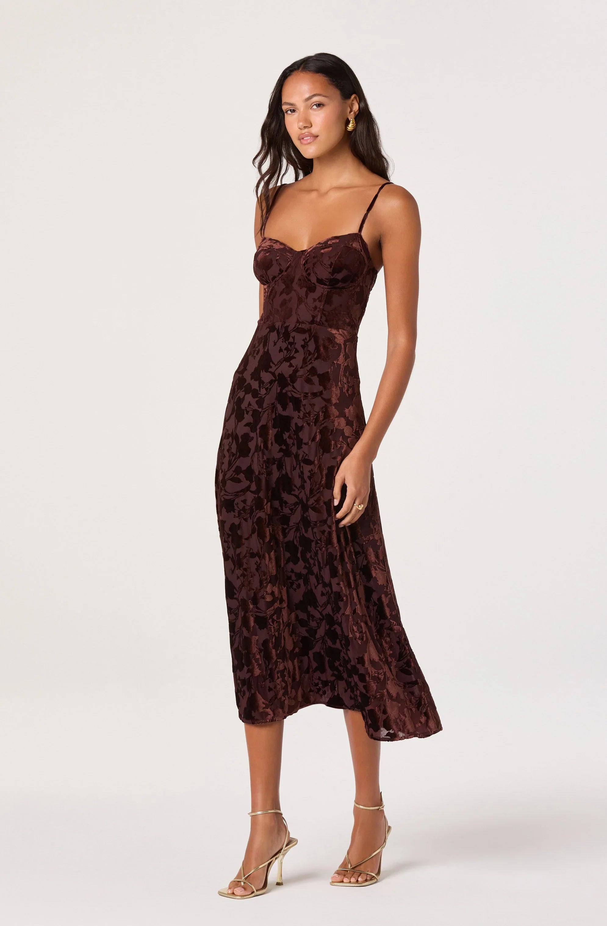 Lbruh Velvet Floral Burnout Bustier Midi Dress