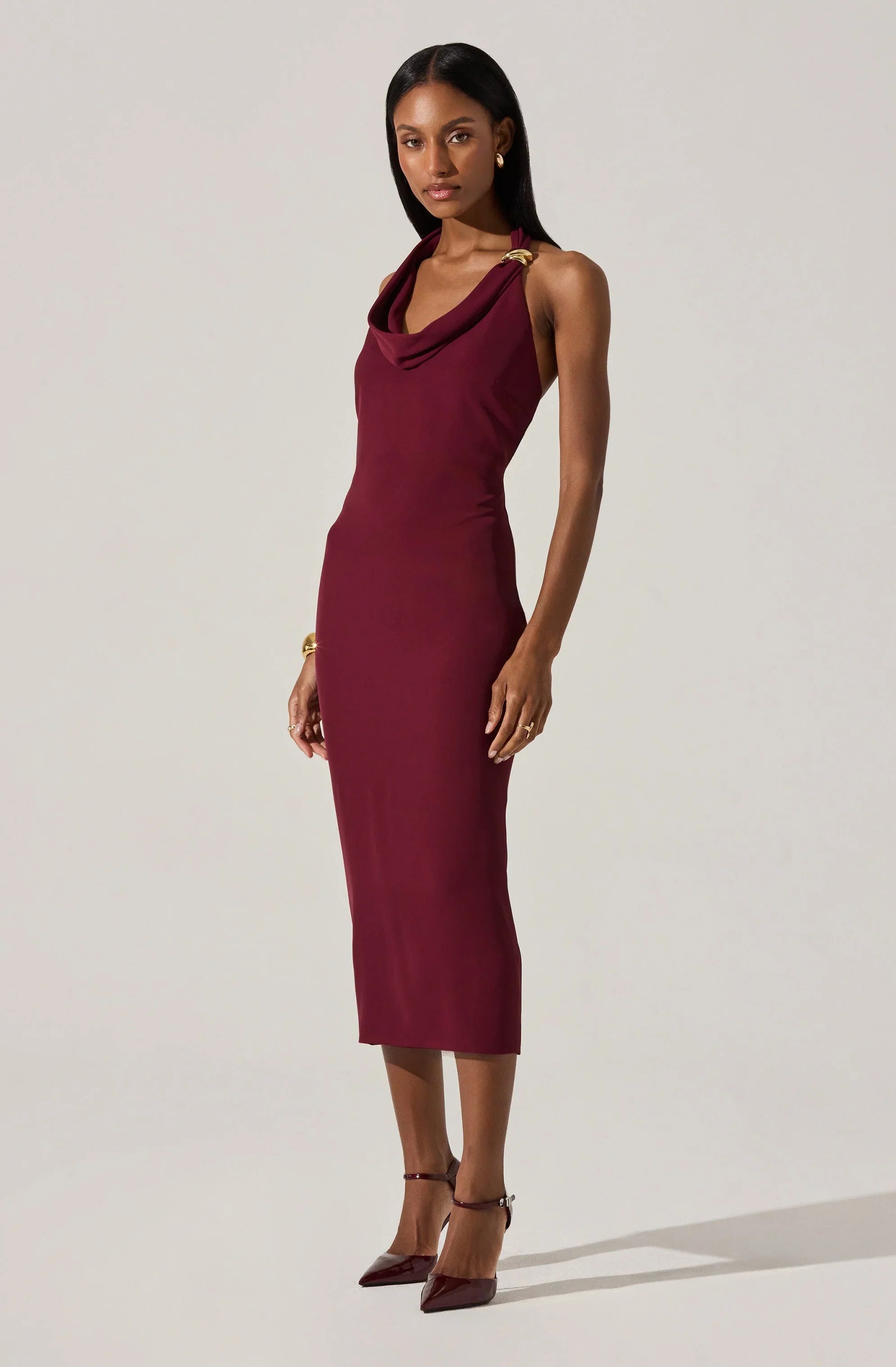 Lbruh Alanna Halter Cowl Neck Midi Dress