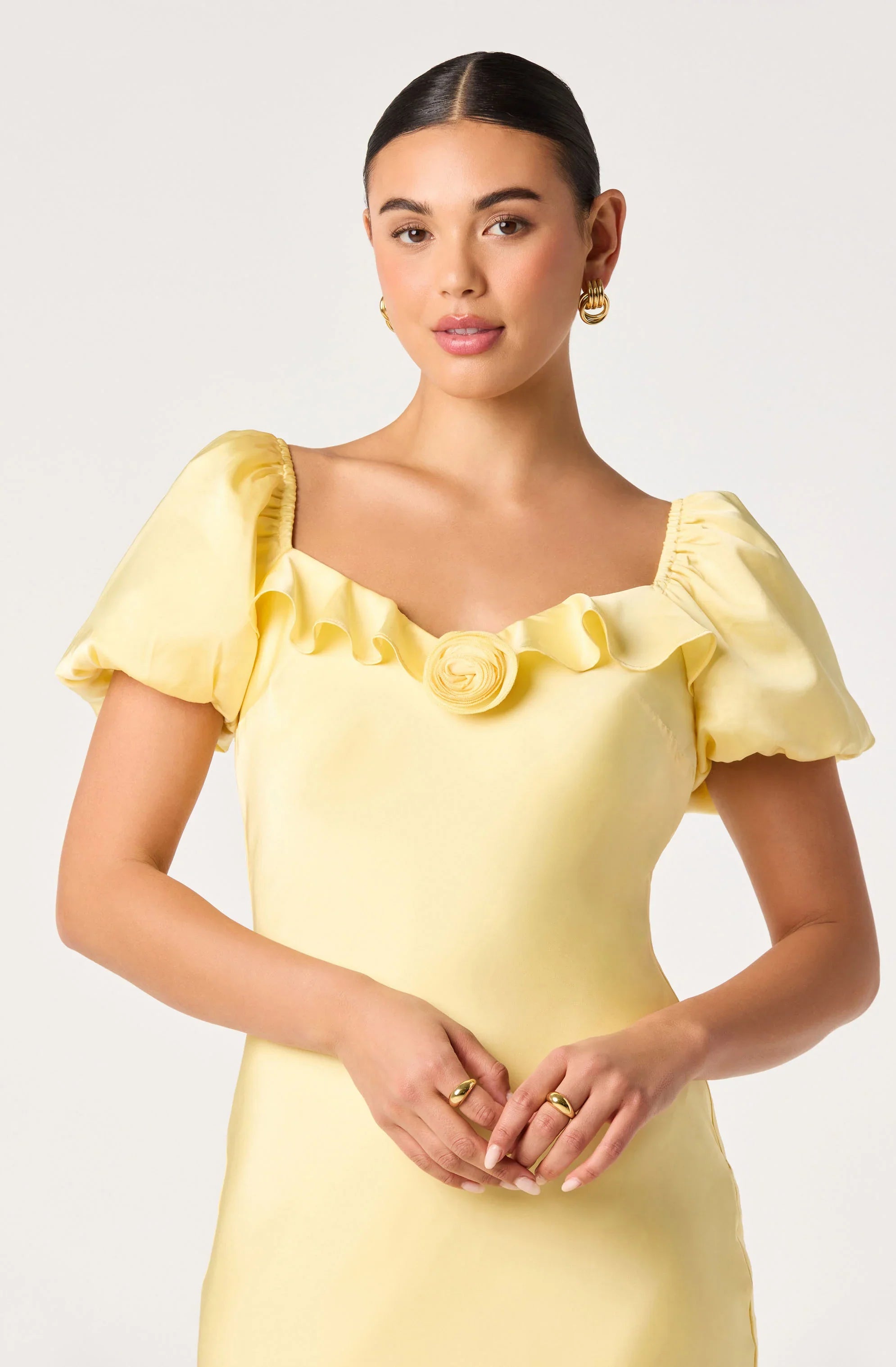 Inixyf Bethrose 3D Rose Satin Maxi Dress