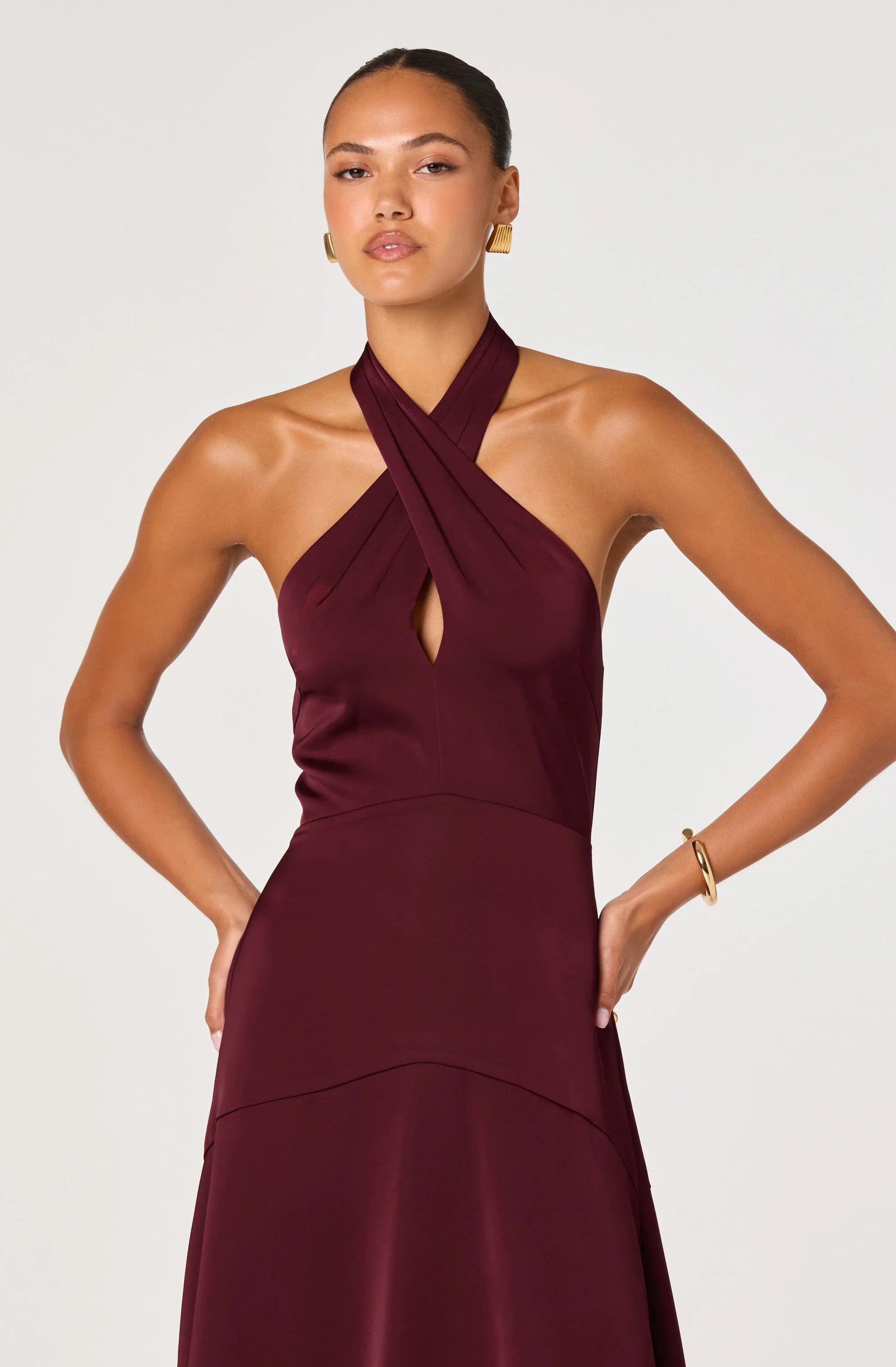 Lbruh Satin Crossover Halter Midi Dress