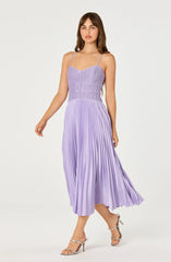 Inixyf Shionagh Satin Bow-Detail Pleated Midi Dress