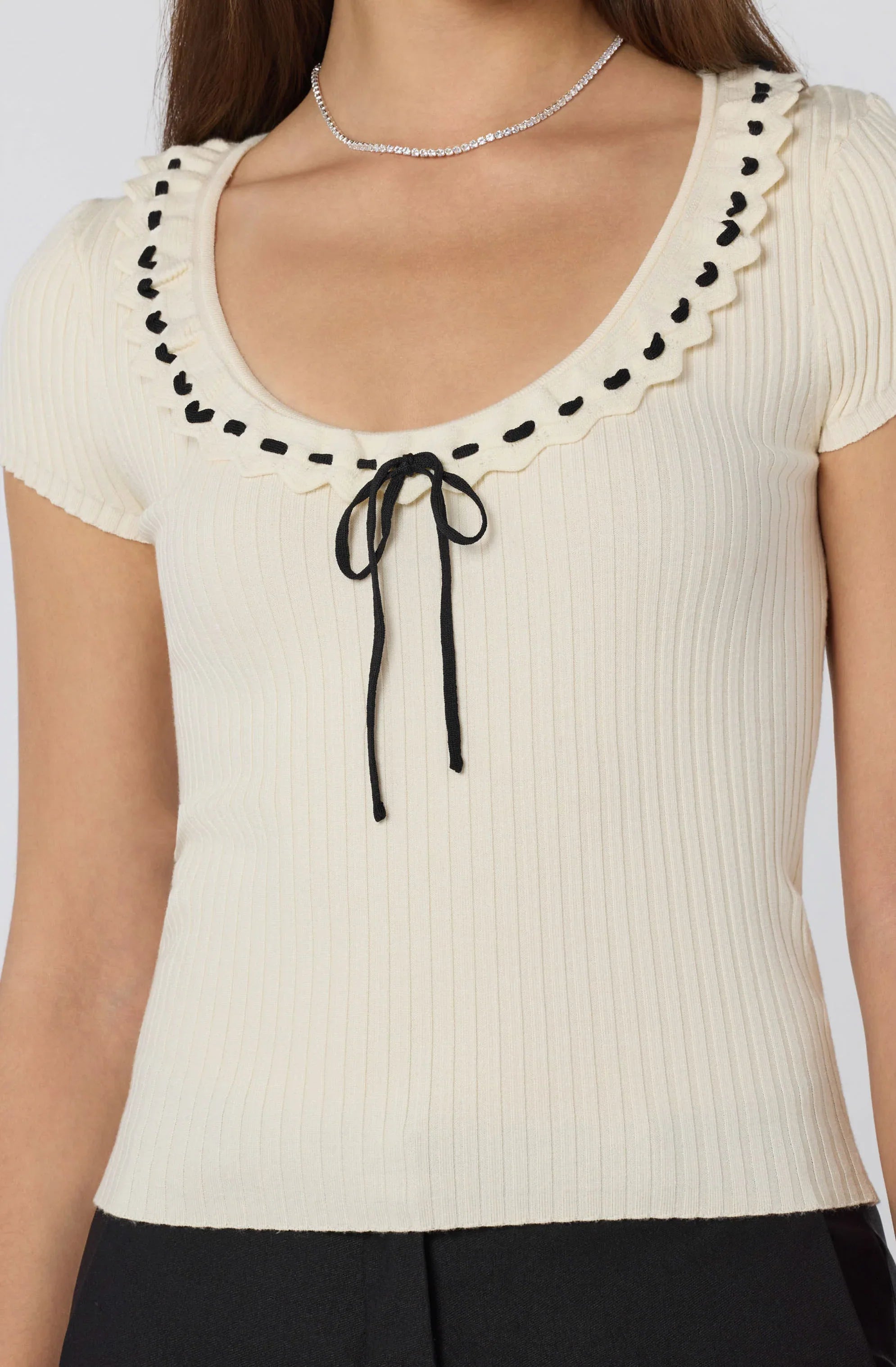 Inixyf Lina Ruffle Trim Ribbed Sweater Top