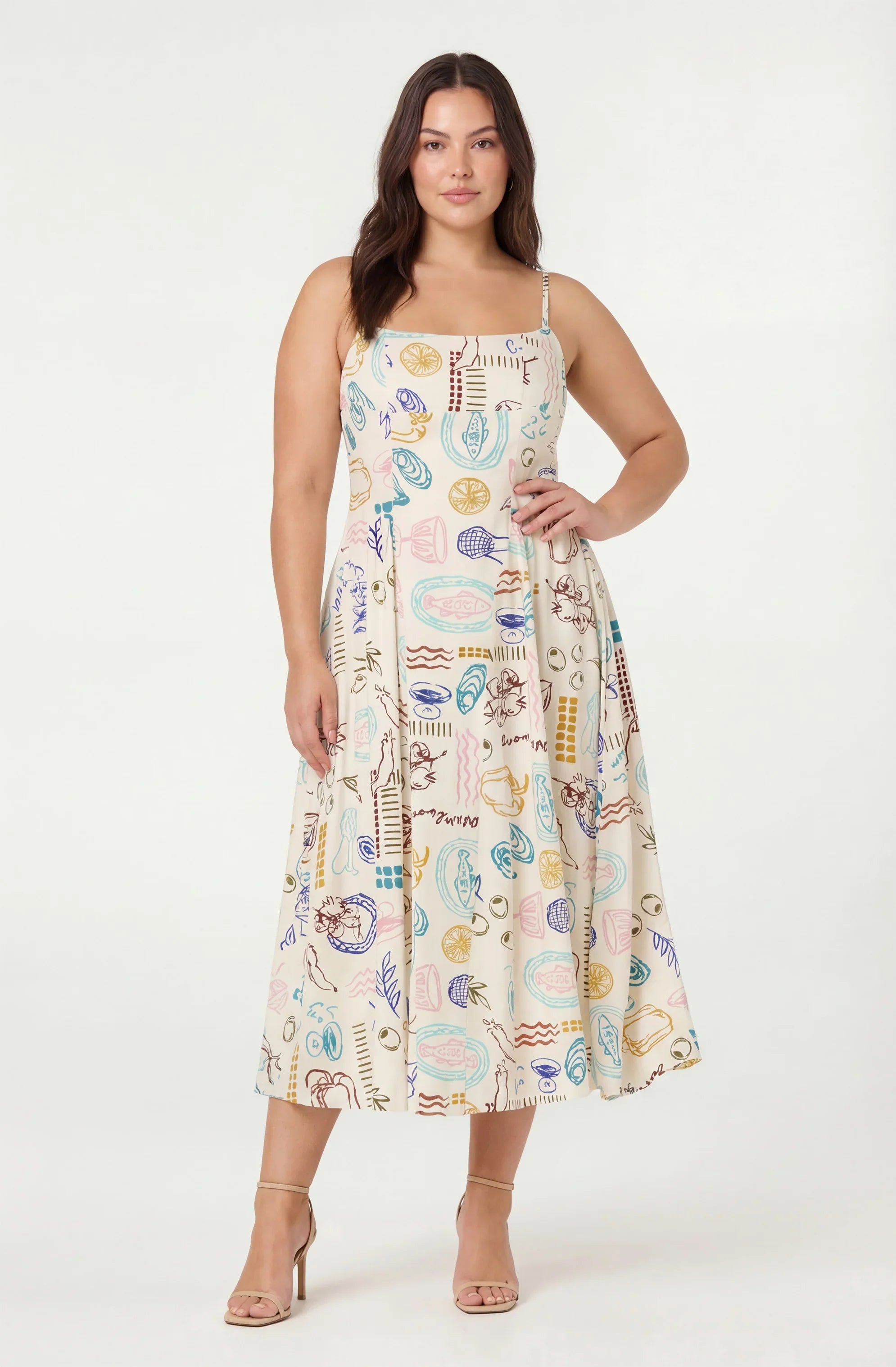 Inixyf Ansley Novelty Print Linen Midi Dress