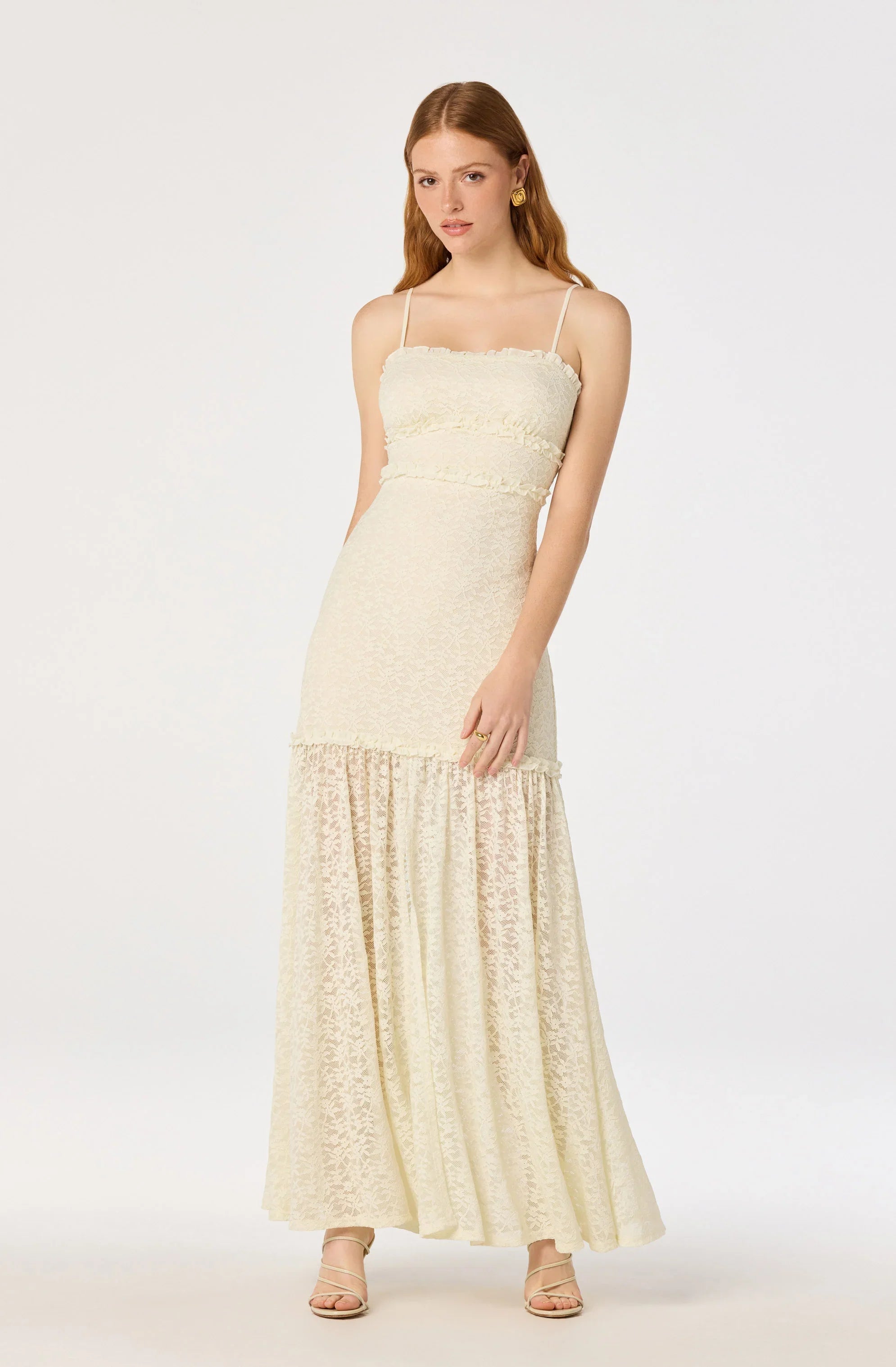 Inixyf Ruffle Tiered Lace Maxi Dress