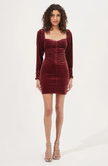 Lbruh Ellsmere Velvet Rouched Long Sleeve Mini Dress