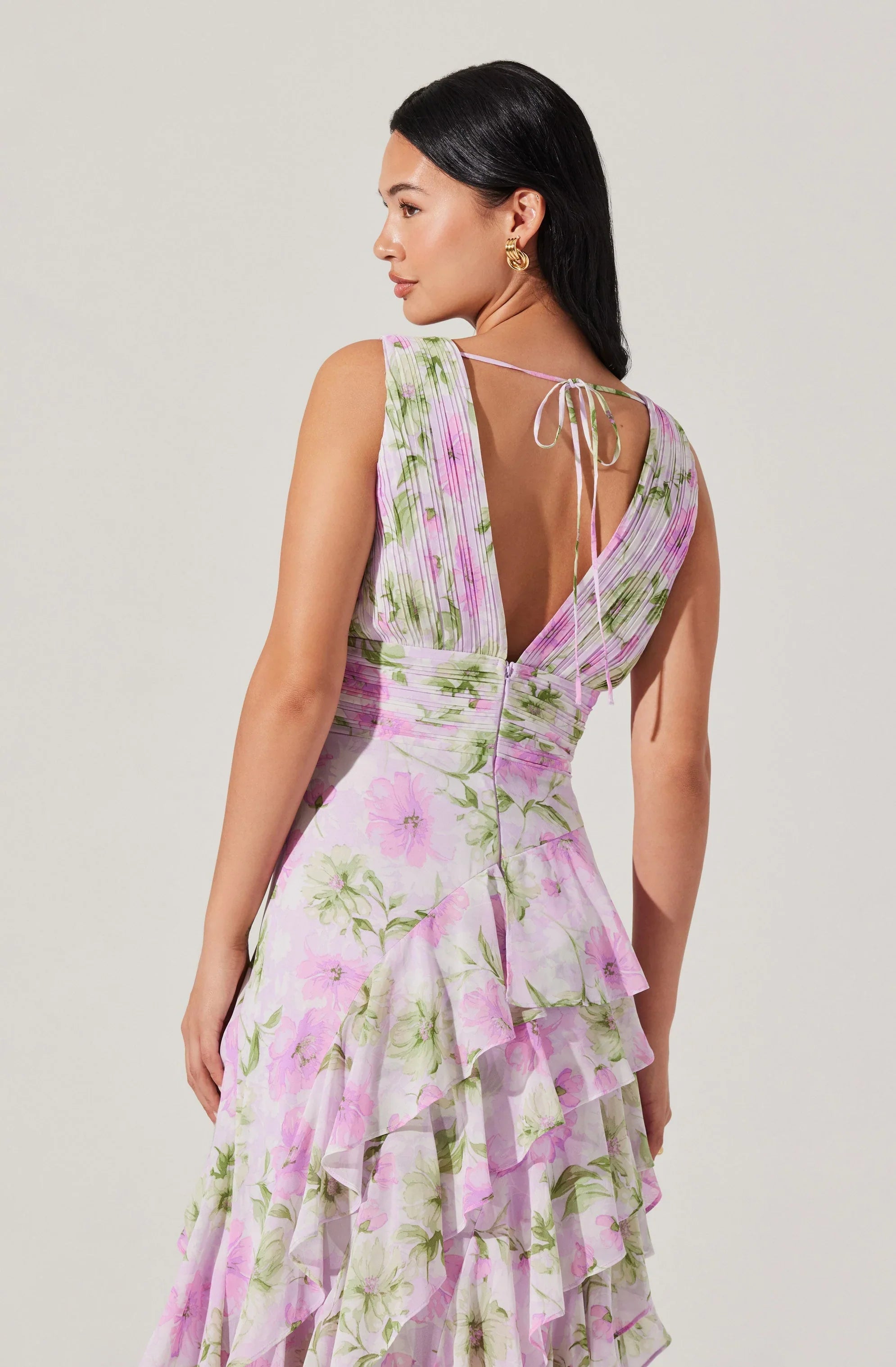 Lbruh Cytherea Asymmetric Floral Ruffle Midi Dress