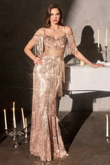 Nyla Gown - Rose Gold Fringe Sequin Evening Dress