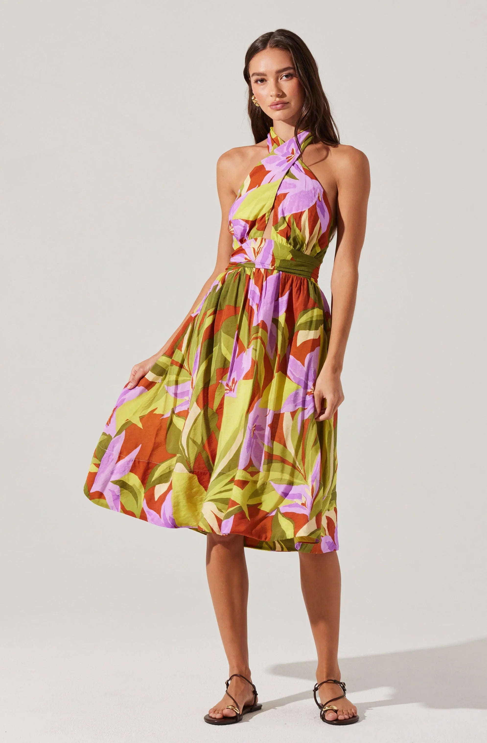 Lbruh Kalia Halter Floral Midi Dress