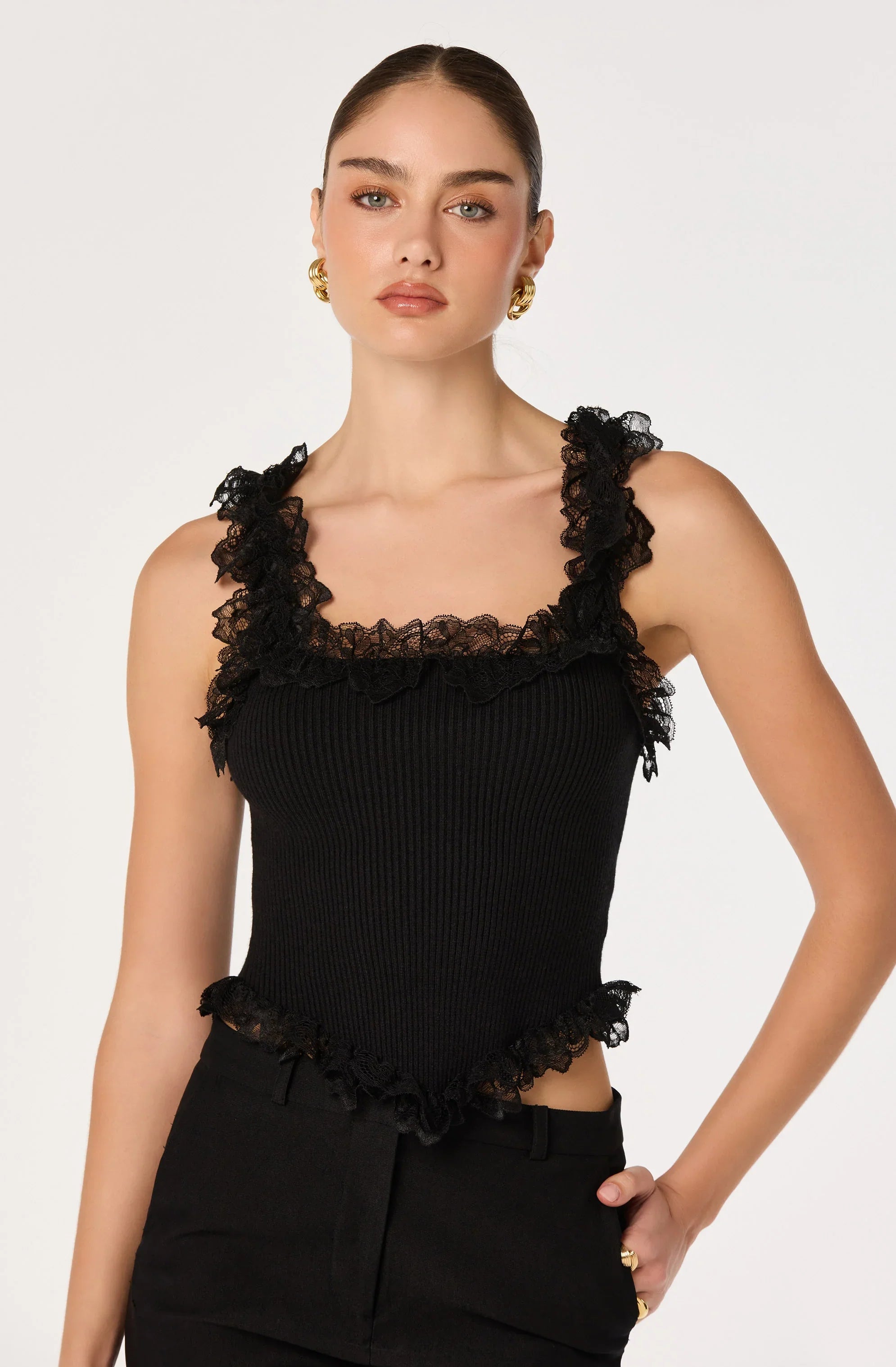 Inixyf Amity Lace Trim Ribbed Crop Top