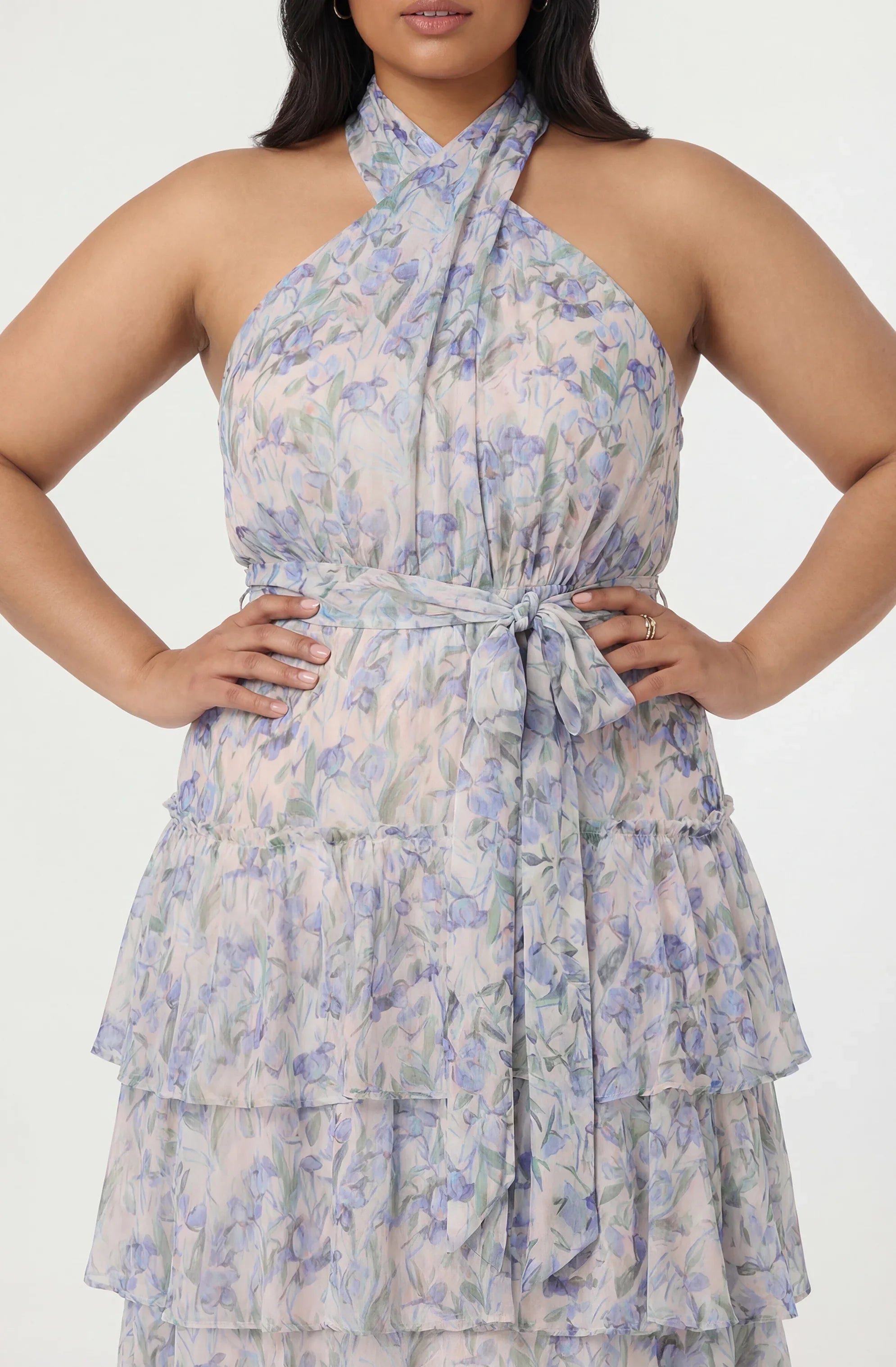Lbruh Adamaris Floral Halter Tiered Ruffle Maxi Dress