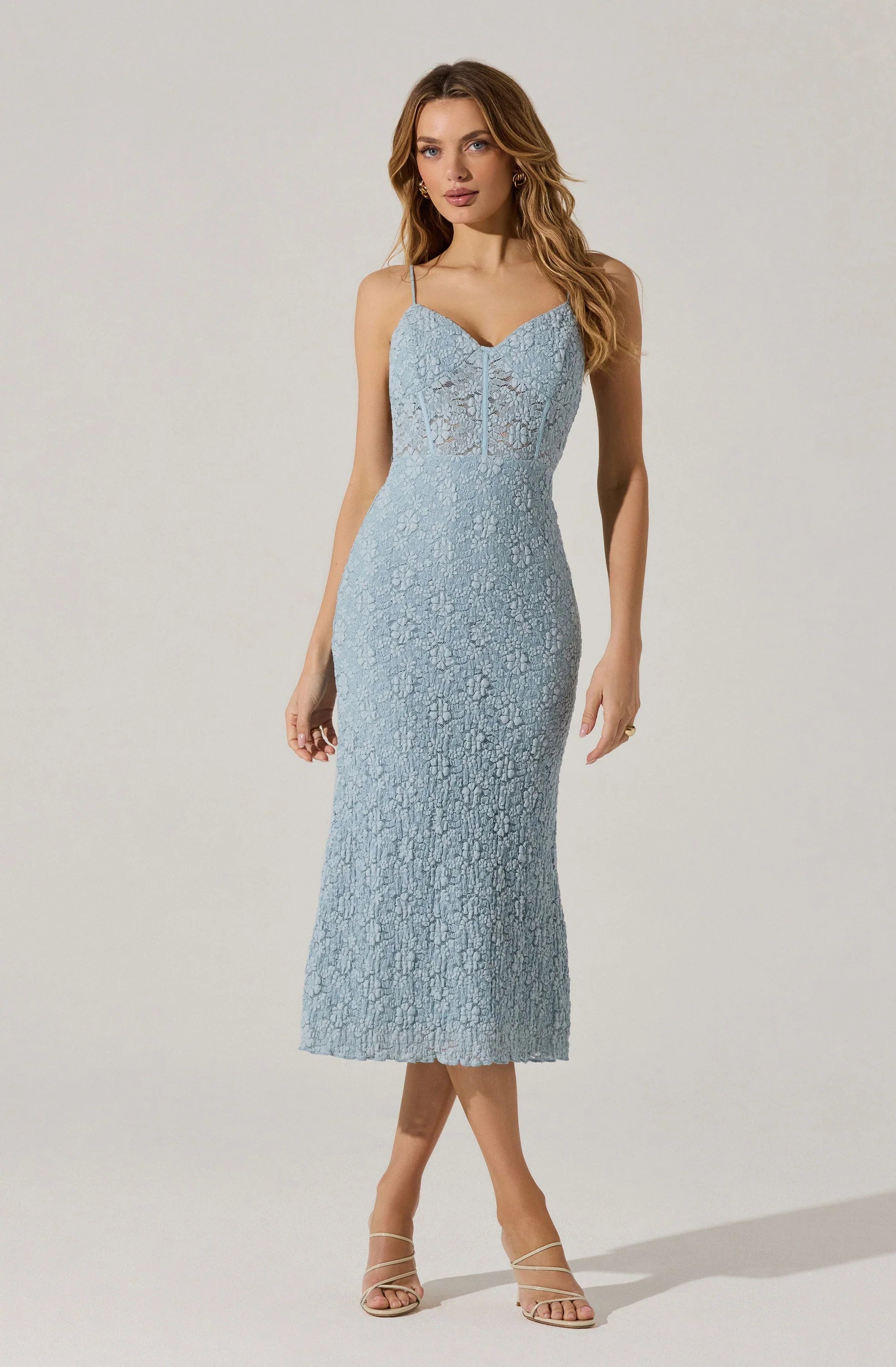 Lbruh Floral Lace Knit Midi Dress