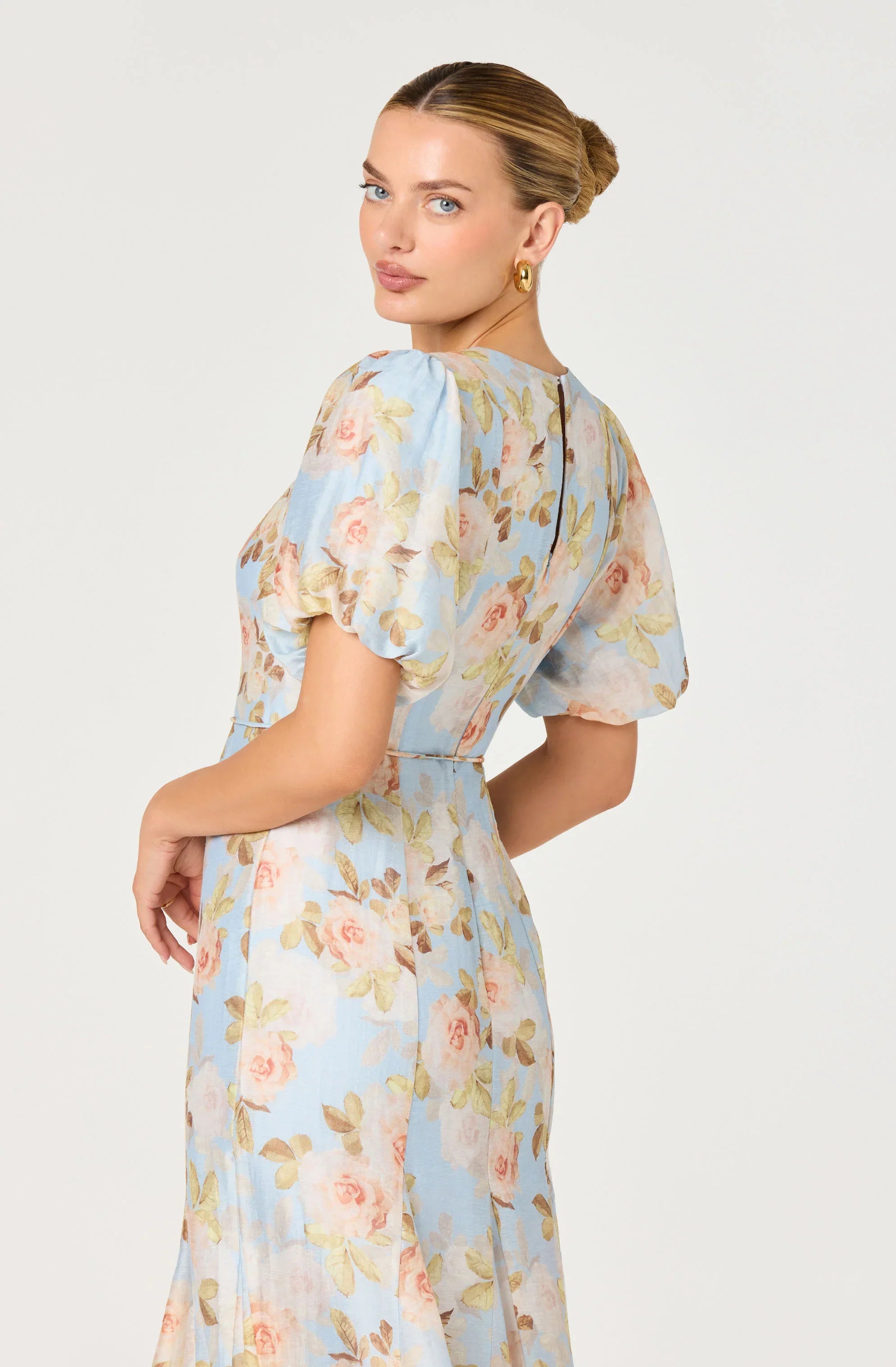 Inixyf Lavena Floral Balloon Sleeve Midi Dress