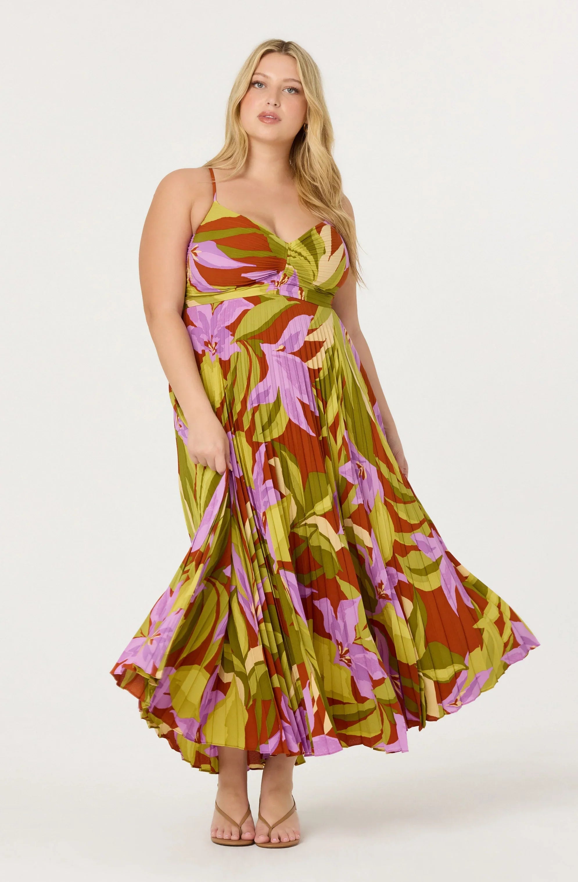 Inixyf Blythe Floral Plisse Midi Dress