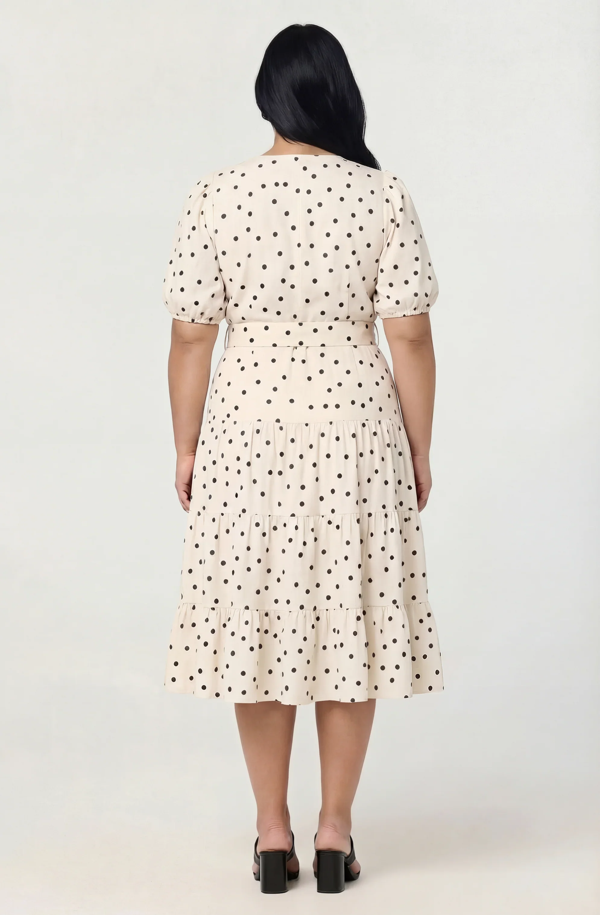 Inixyf Minnie Polka Dot Tiered Midi Dress