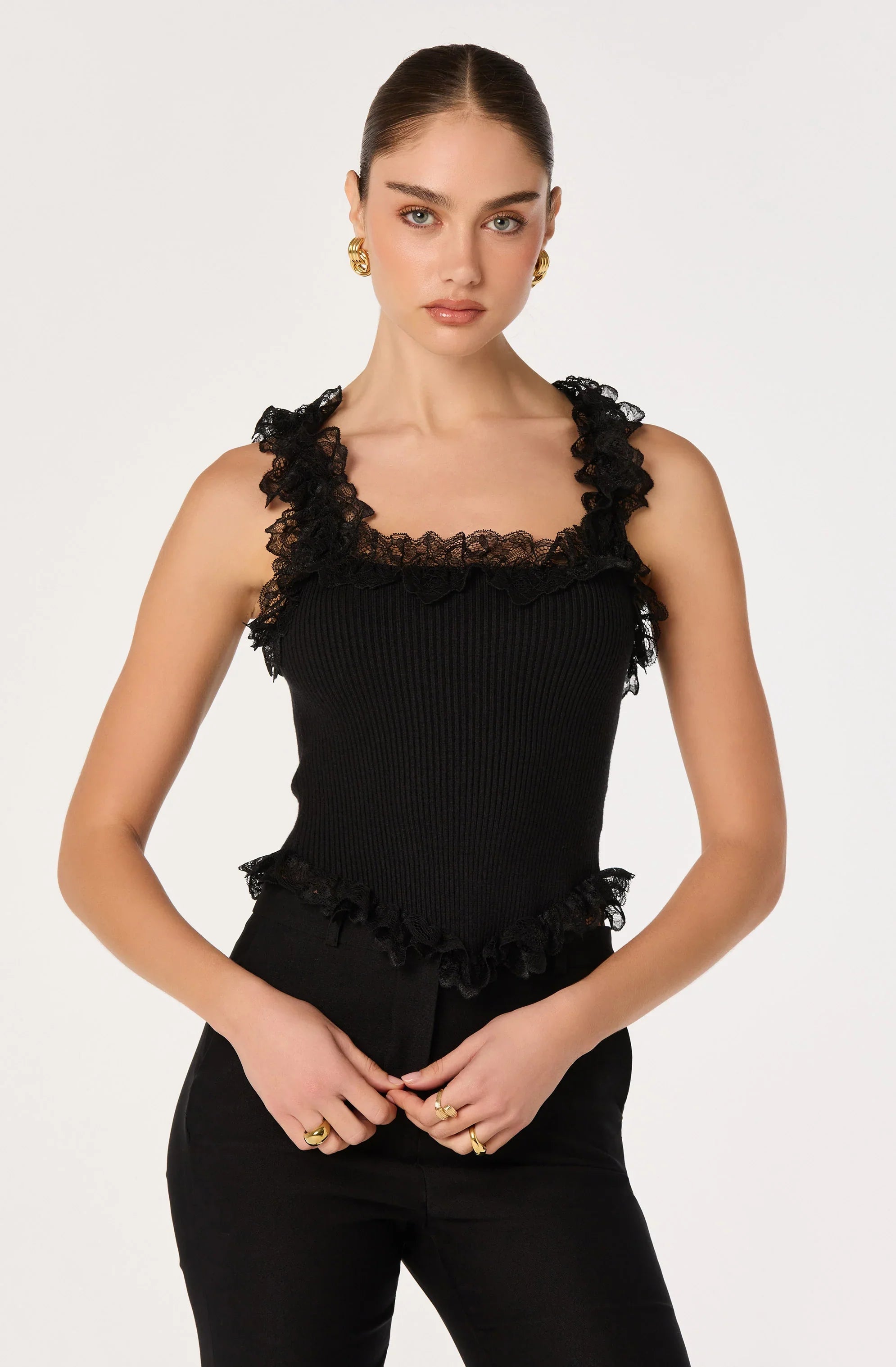 Inixyf Amity Lace Trim Ribbed Crop Top