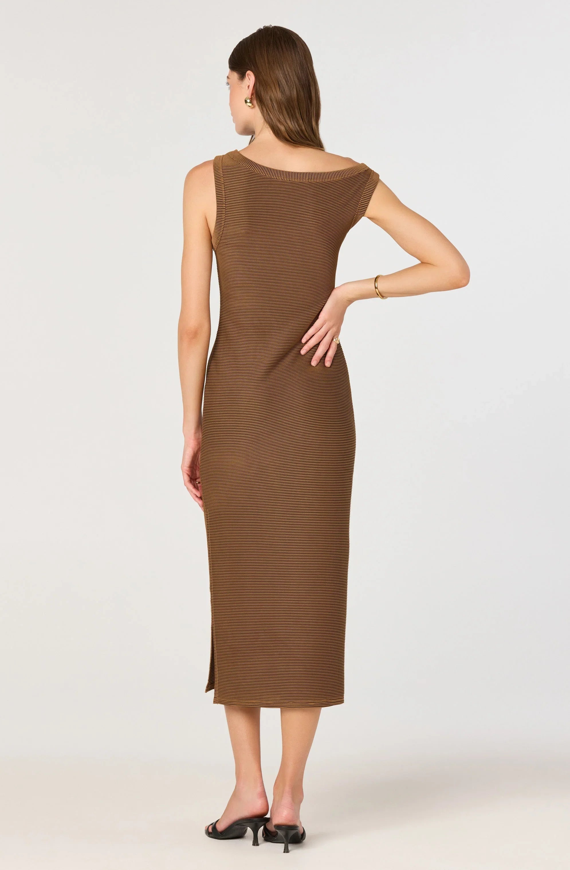 Lbruh Off Shoulder Ribbed Knit Midi Dress