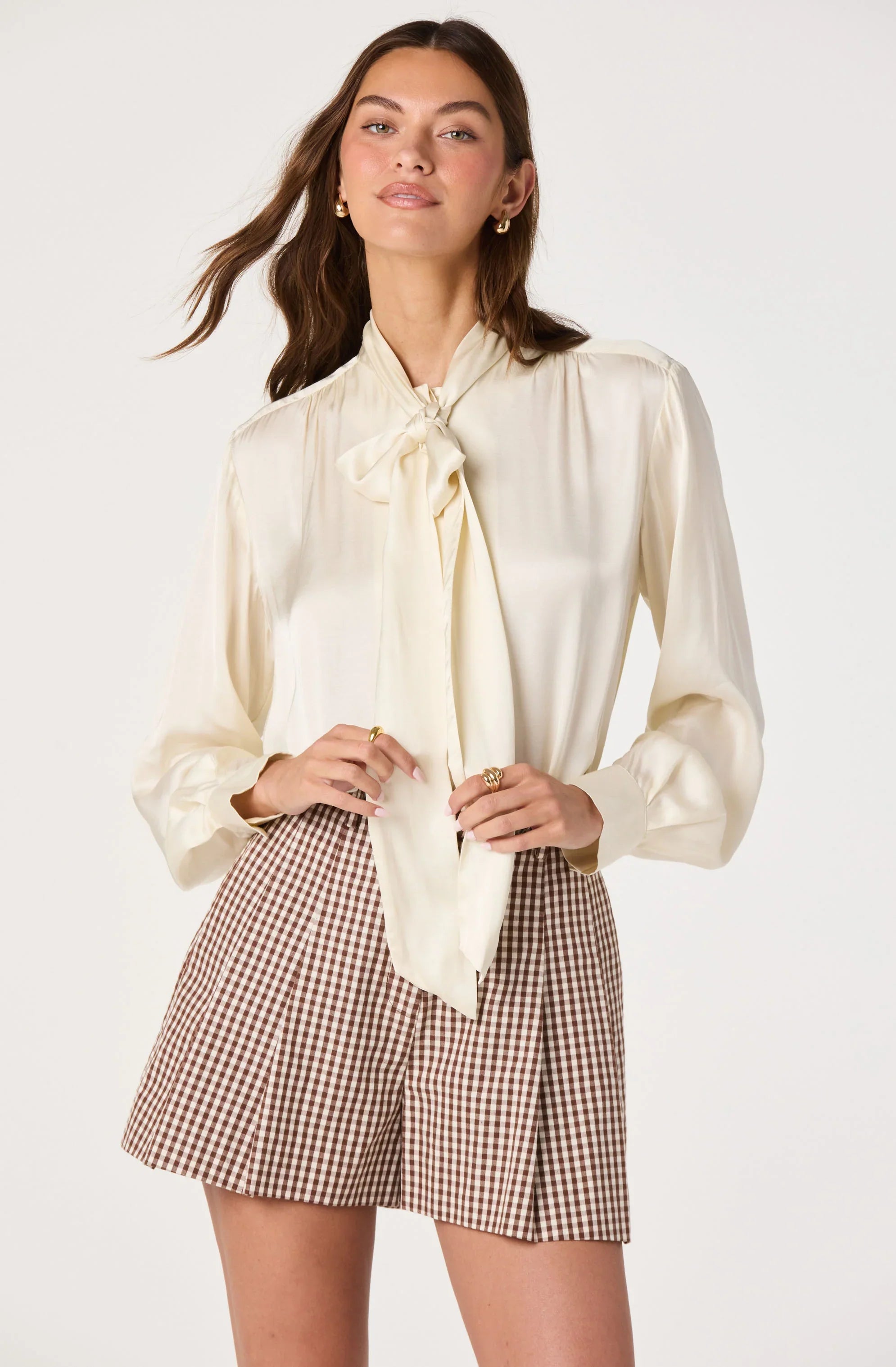 Inixyf Marbry High Neck Tie Detail Top