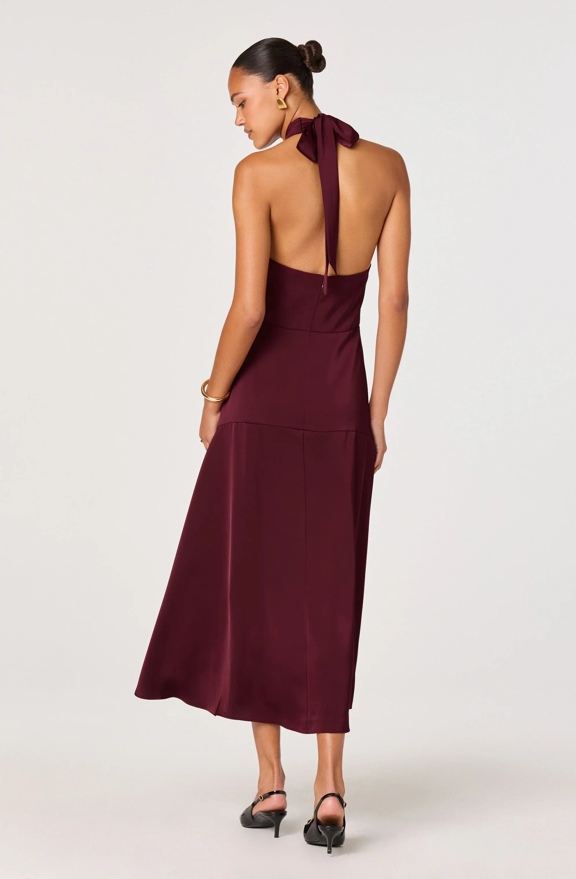 Lbruh Satin Crossover Halter Midi Dress