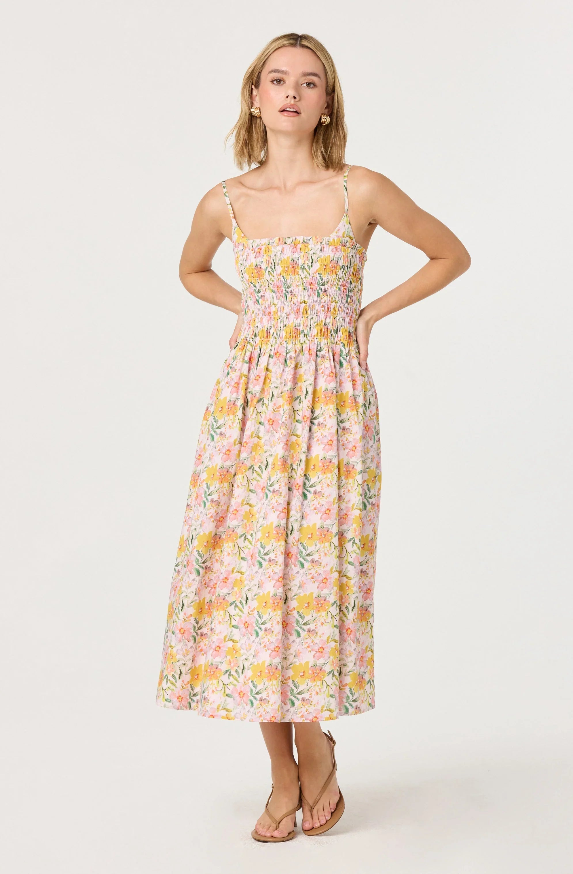 Lbruh Smocked Floral Midi Dress
