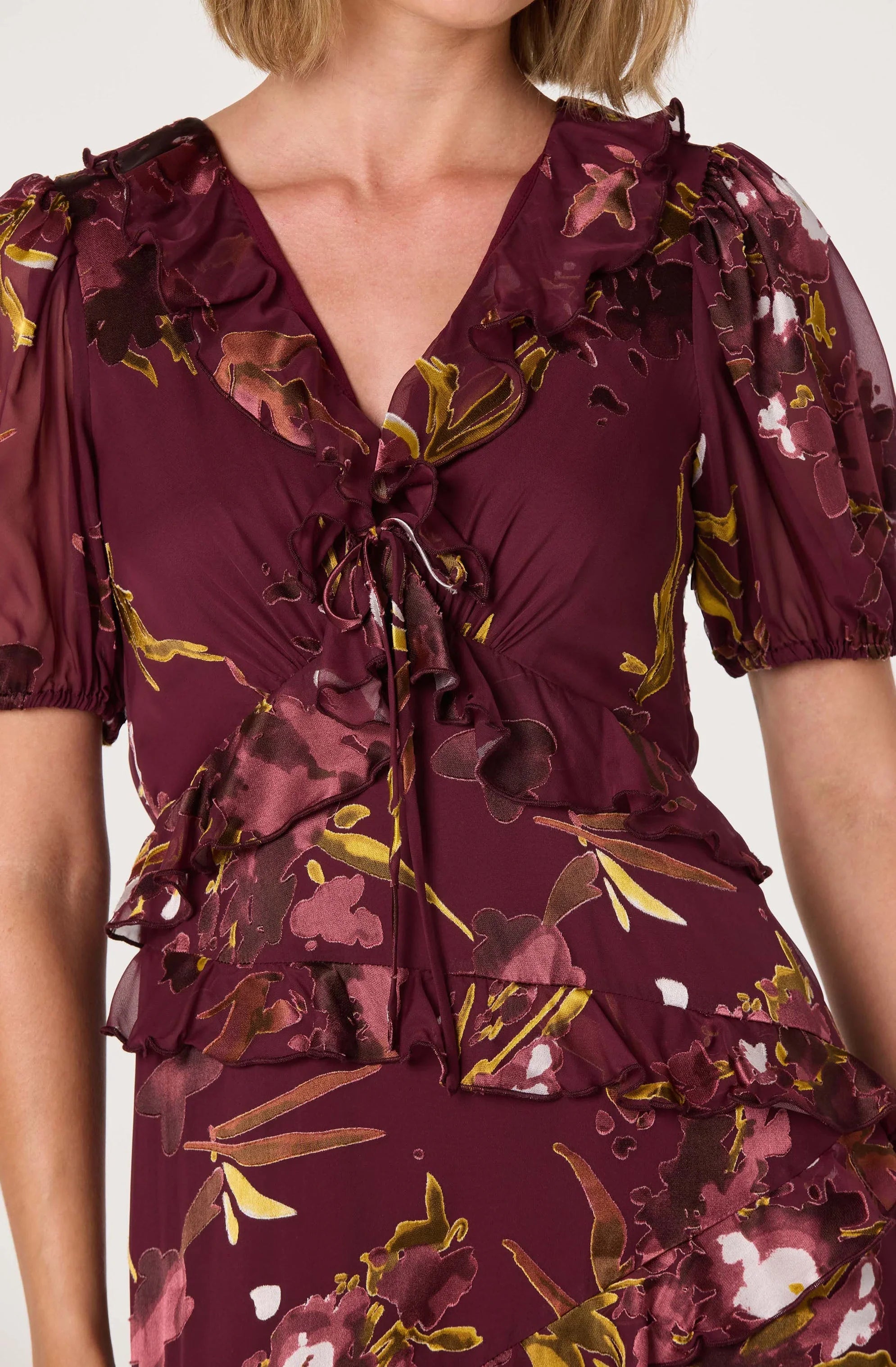 Lbruh Bennet Floral Ruffle Trim Midi Dress