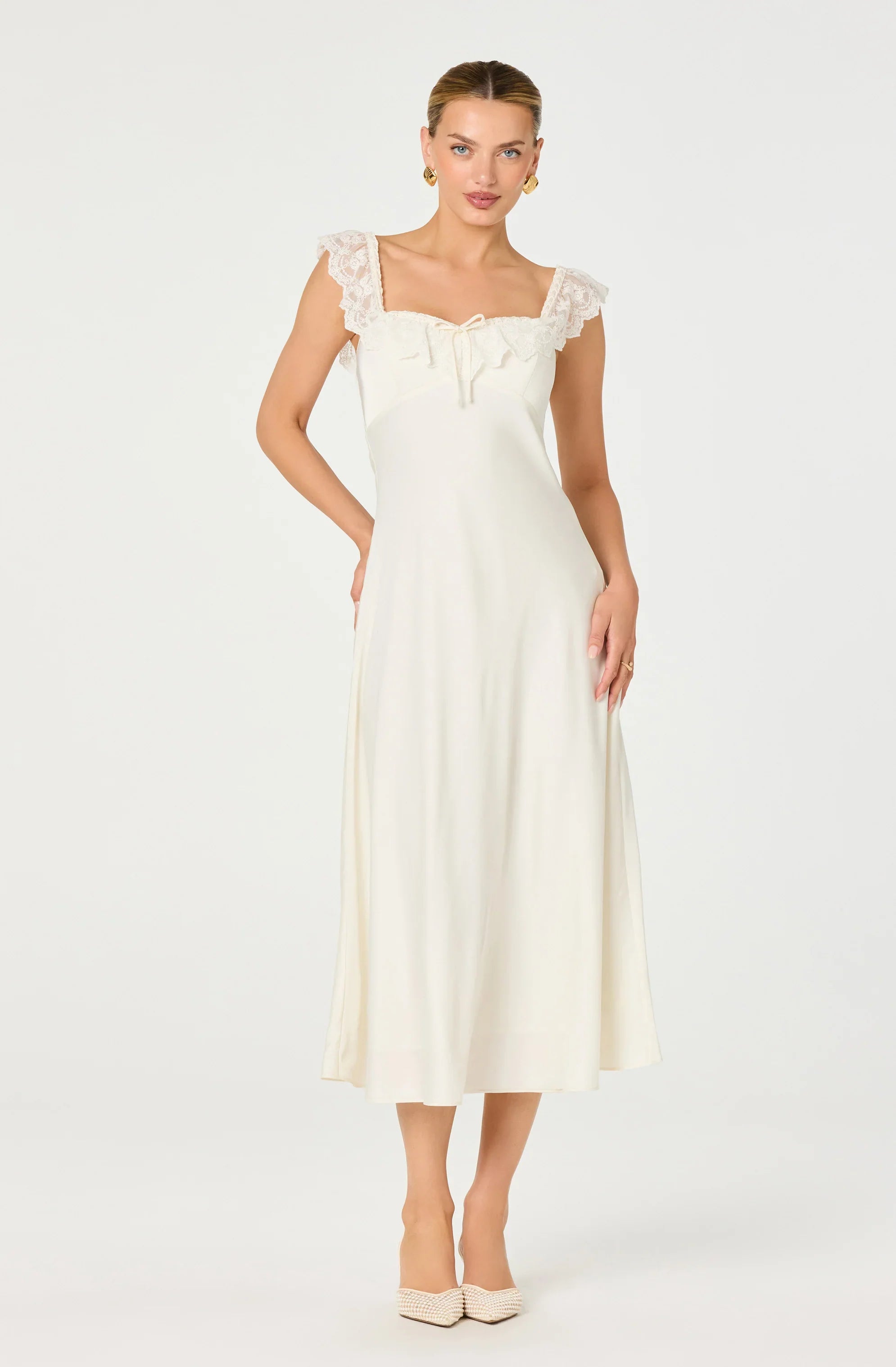 Inixyf Makiya Lace Strap Empire Waist Midi Dress